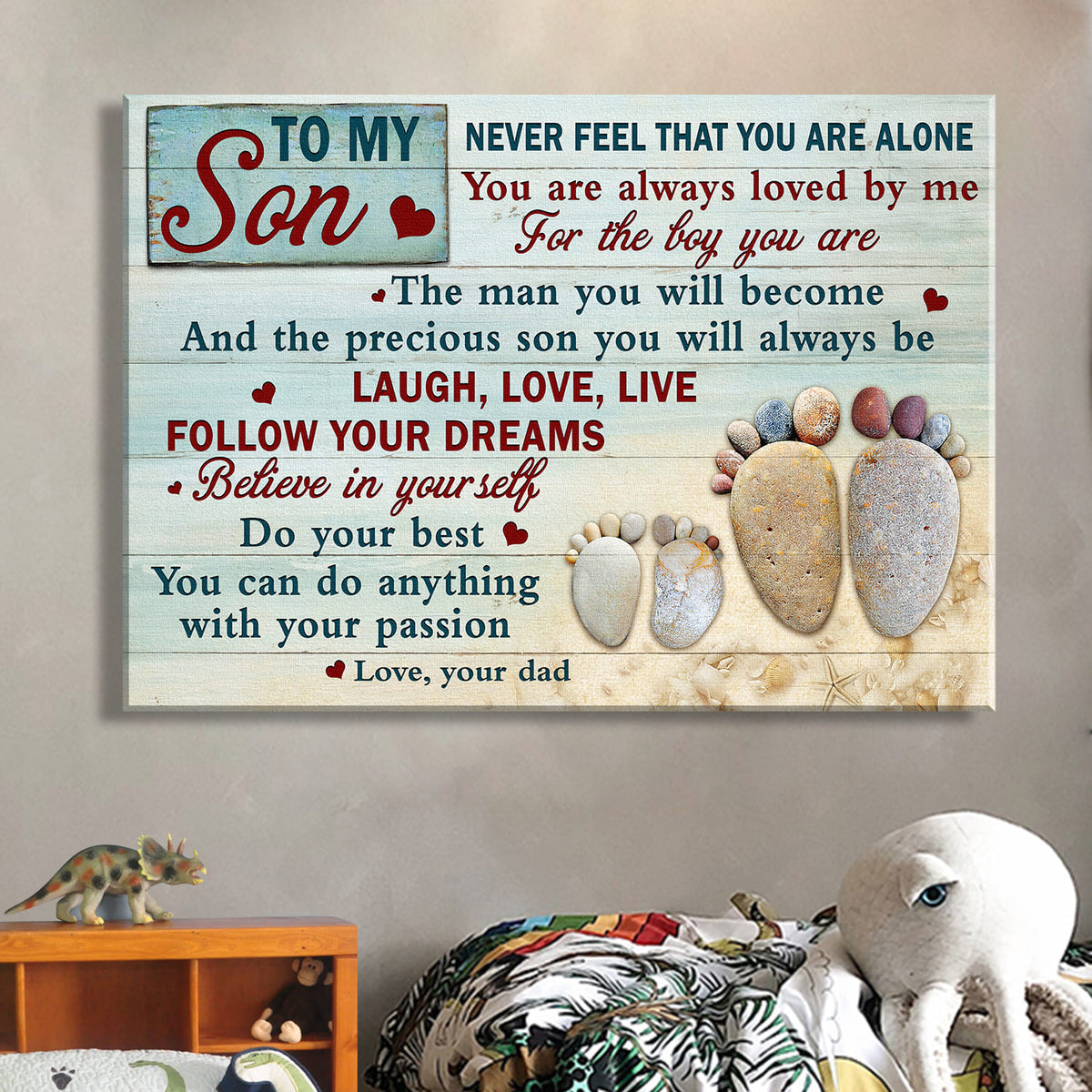 Dad to son, Rock feet, Sand beach, You are always loved by me - Family Landscape Canvas Prints, Wall Art