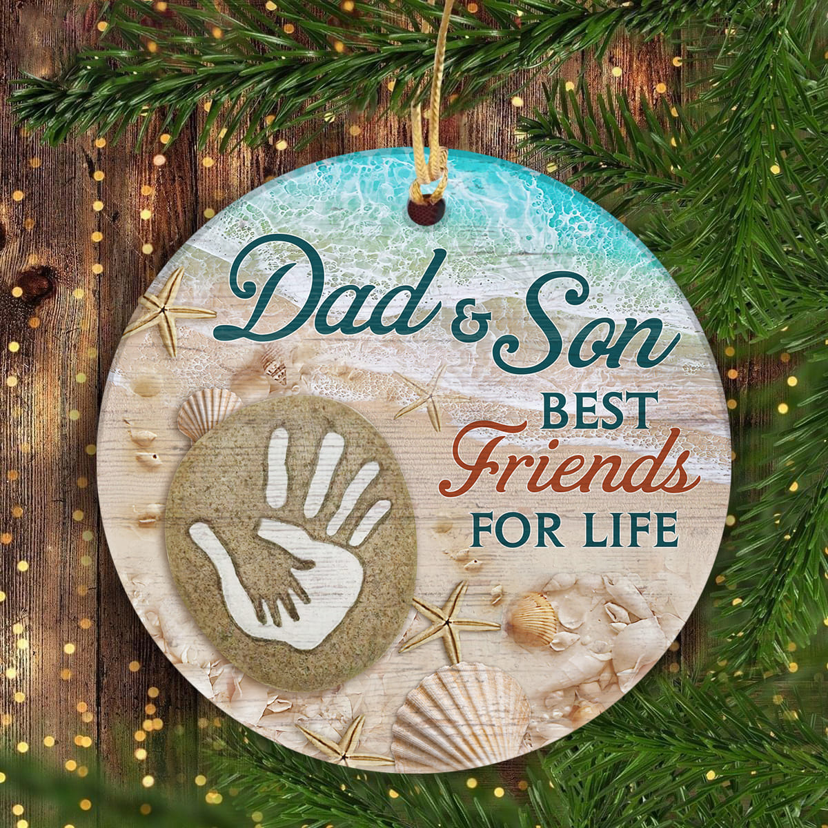 Dad to son - Hand in hand - Dad and son best friend for life  - Family Circle Ceramic Ornament