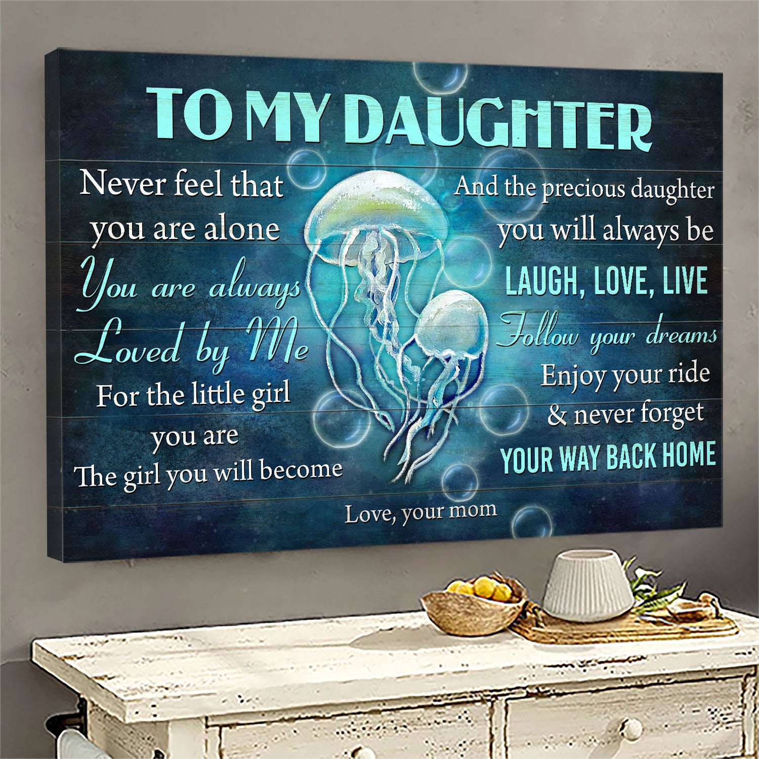 Mom to daughter, Jellyfish family, You're always loved by me - Family Landscape Canvas Prints, Wall Art