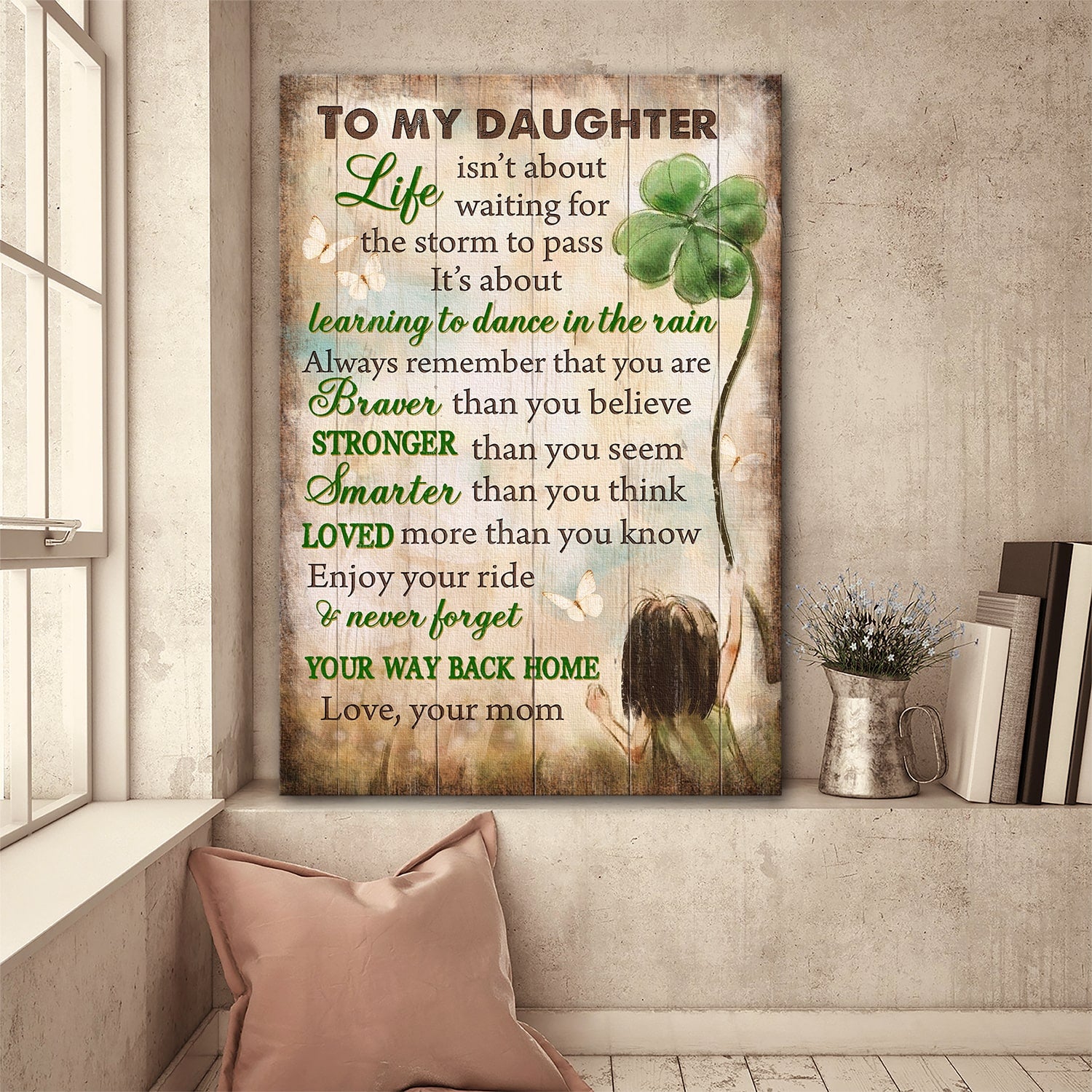 Mom to daughter, Clover, Little girl, Never forget your way back home - Family Portrait Canvas Prints, Wall Art