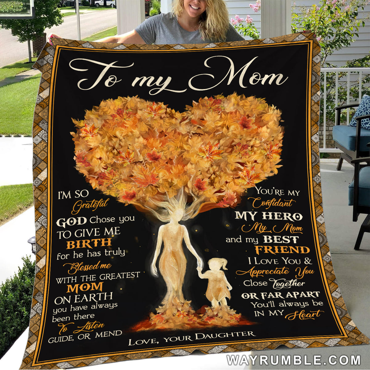 You will always be in my heart - Daughter to mom, Holding hands, Heart tree, Autumn Blanket
