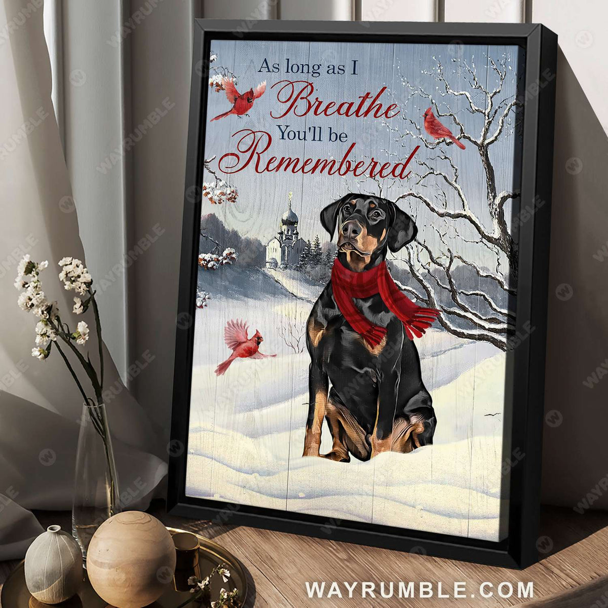 Doberman, Winter, Cardinal, As long as I breath, You&#39;ll be remembered - Jesus Portrait Canvas Prints, Christian Wall Art