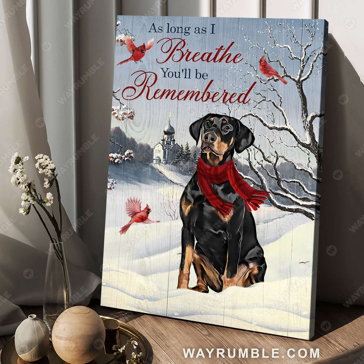 Doberman, Winter, Cardinal, As long as I breath, You&#39;ll be remembered - Jesus Portrait Canvas Prints, Christian Wall Art