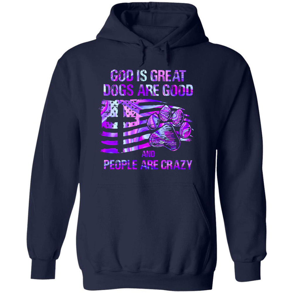 Dog footprint, Hologram, US flag, God is great, Dogs are good, People are crazy - Jesus, Pet Black Apparel