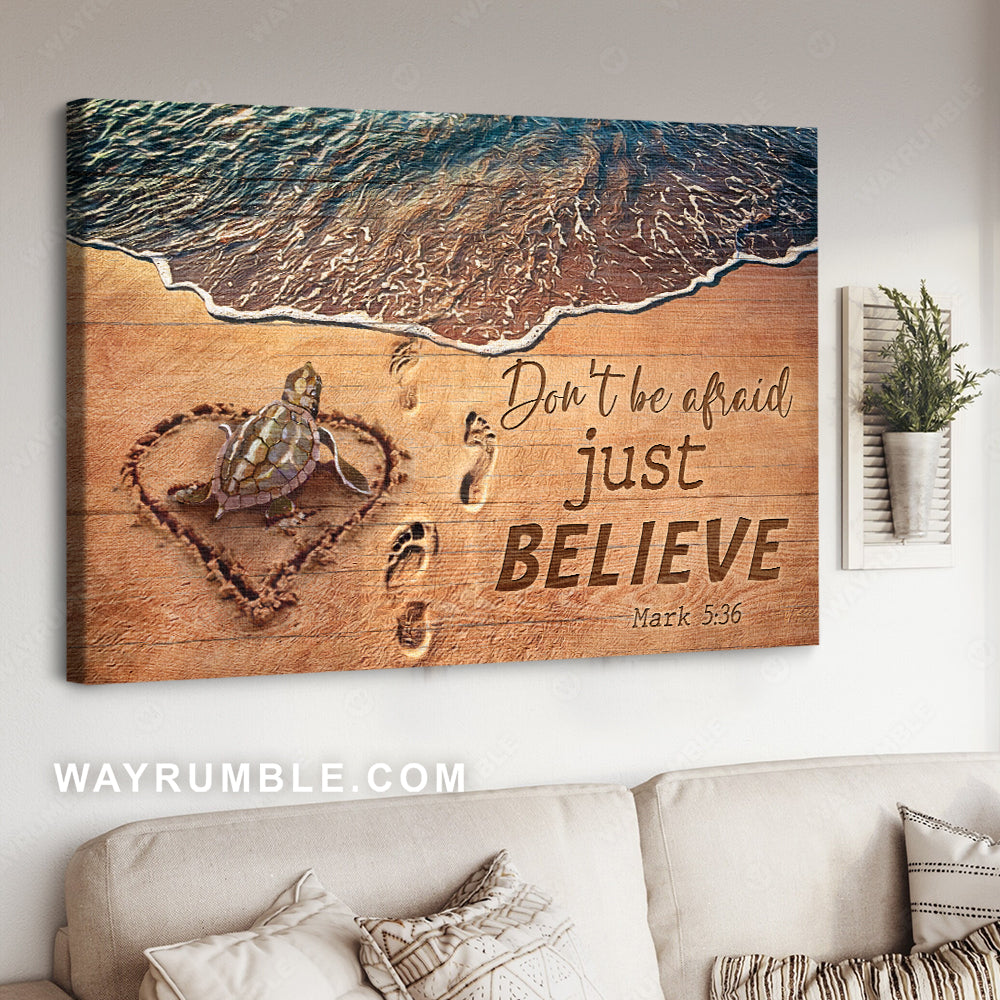 Jesus, Turtle, Sand beach - Just Believe Landscape Canvas Prints, Wall Art