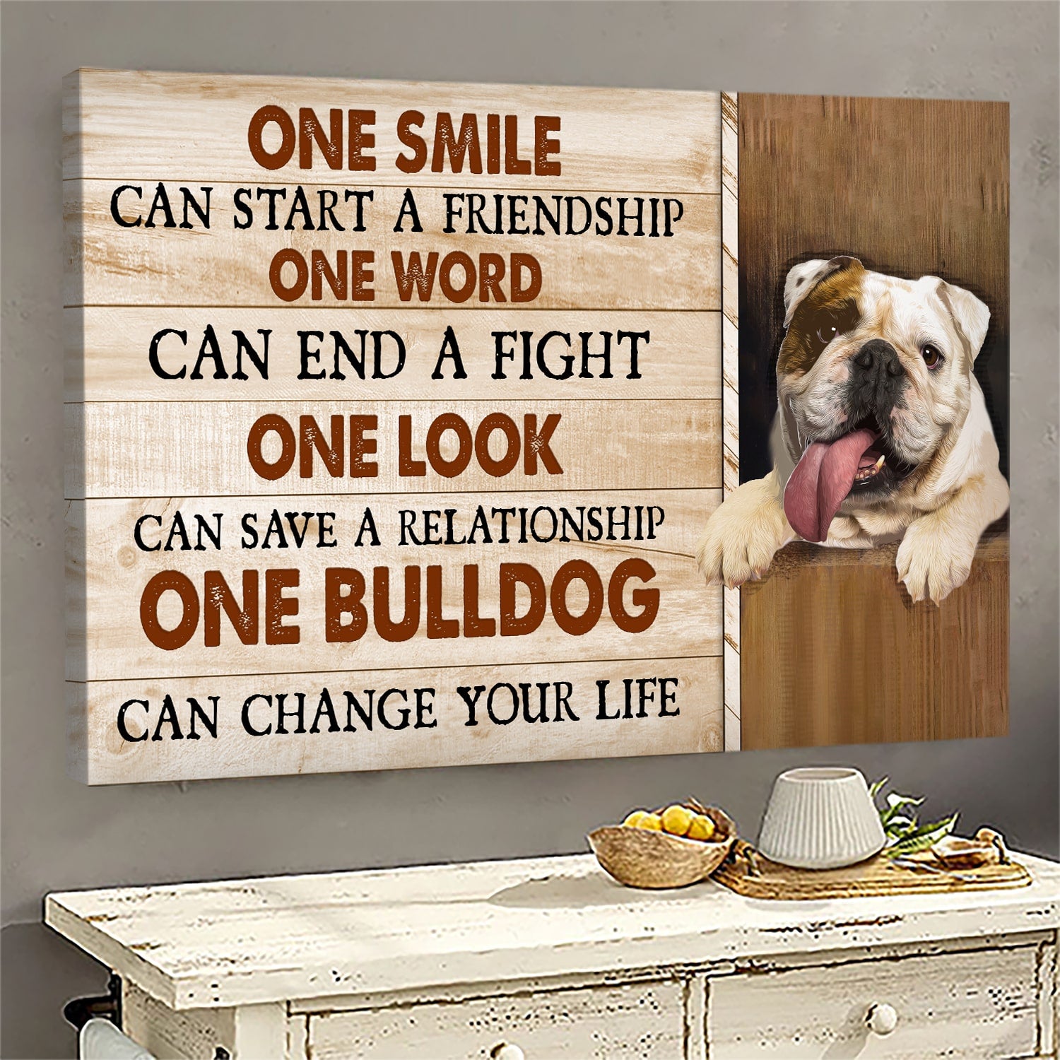 English Bulldog, One smile can start a friendship - Dog Landscape Canvas Prints, Wall Art