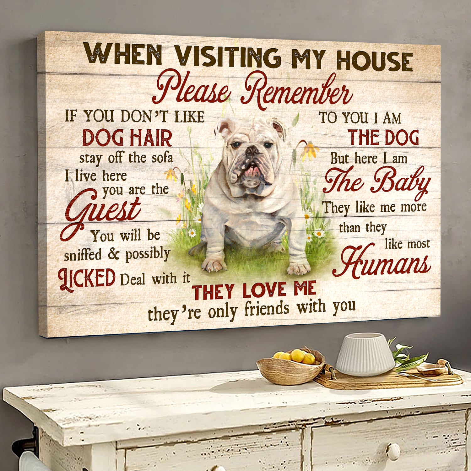 English Bulldog, Grassland, They love me, they're only friends with you - Dog Landscape Canvas Prints, Wall Art