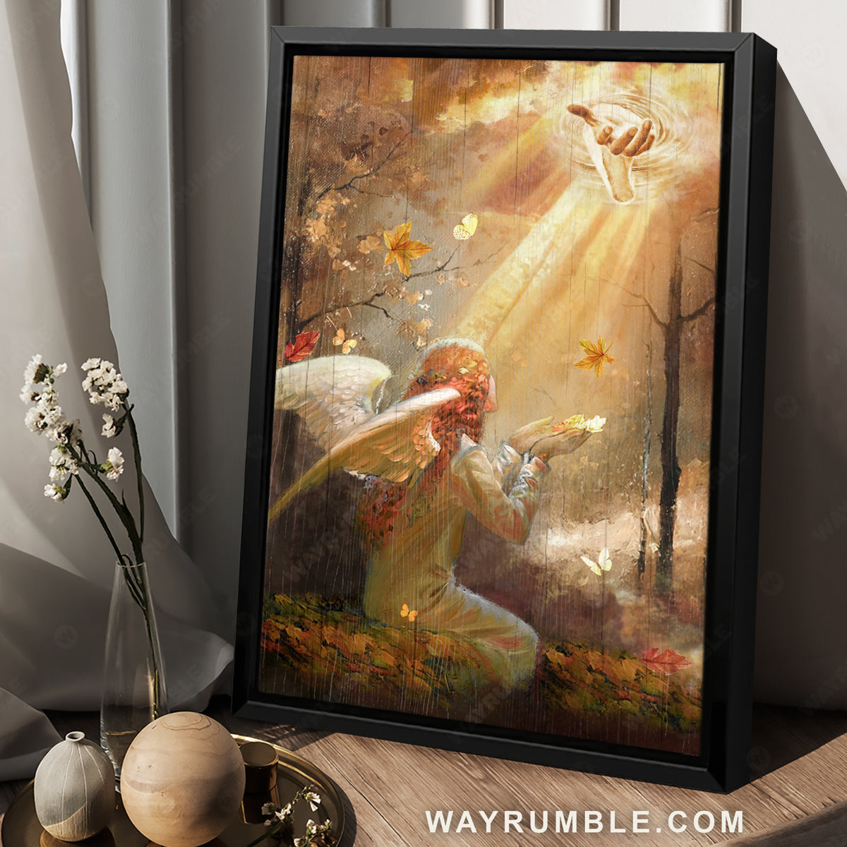 Beautiful angel, Jesus hand, Autumn season, Fall leaves - Jesus Portrait Canvas Prints, Christian Wall Art