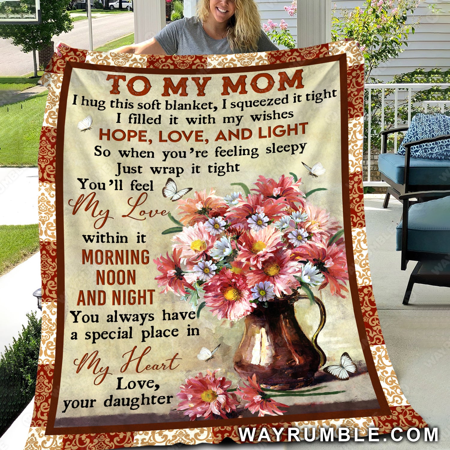 Daughter to mom, Flower vase, White butterfly, Colorful daisy, You always have a special place in my heart - Family Blanket