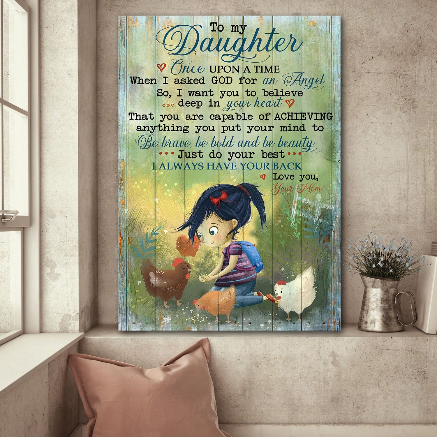 Mom to daughter, Little girl, Chicken, I always have your back - Family Portrait Canvas Prints, Wall Art