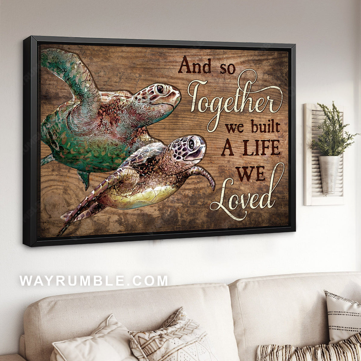 Awesome sea turtle, Sweet couple, Vintage painting, Together we built a life we love - Family Landscape Canvas Prints, Wall Art