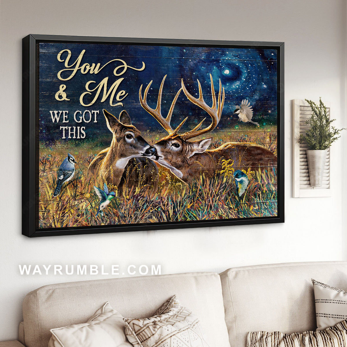 Amazing deer painting, Lovely hummingbird, Happy couple, You &amp; me we got this - Family Landscape Canvas Prints, Wall Art