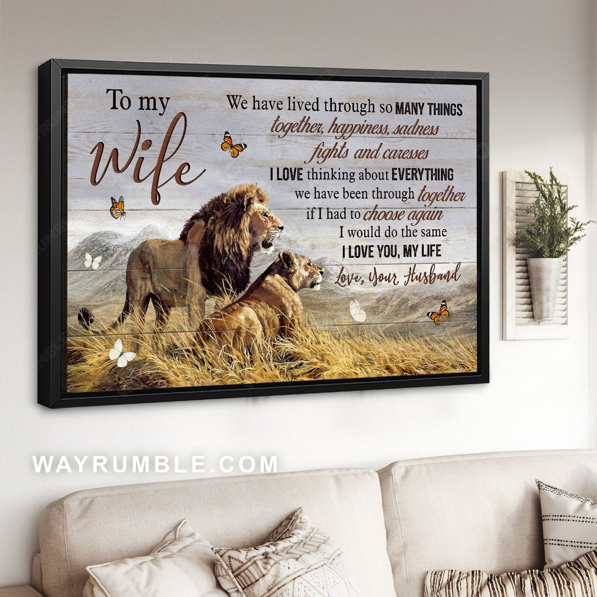 To my wife, Lion couple, Tranquil scenery, We have lived through many things together - Family Landscape Canvas Prints, Wall Art