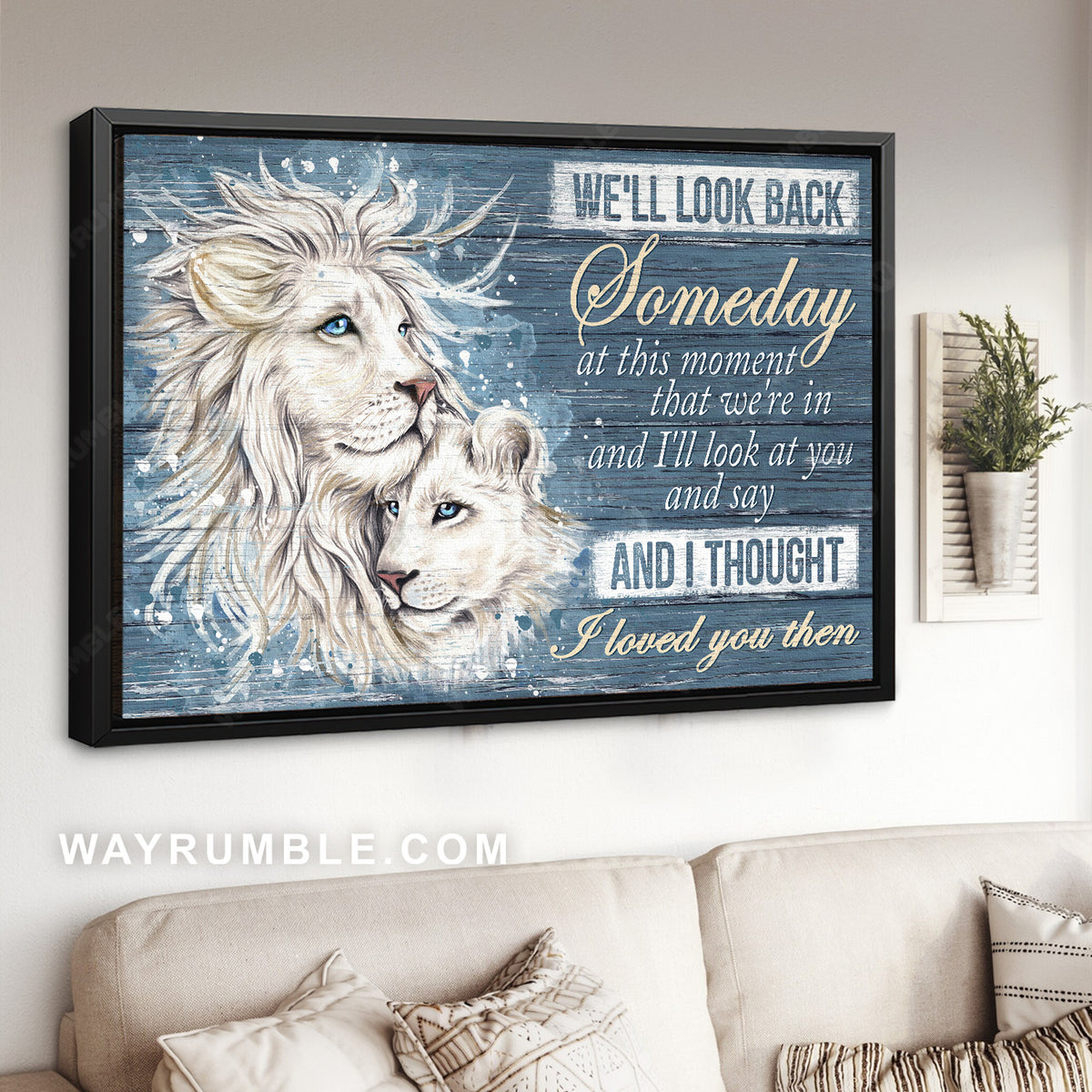 Beautiful white lions, Sweet couple, Love song, We'll look back - Family Landscape Canvas Prints, Home Decor Wall Art