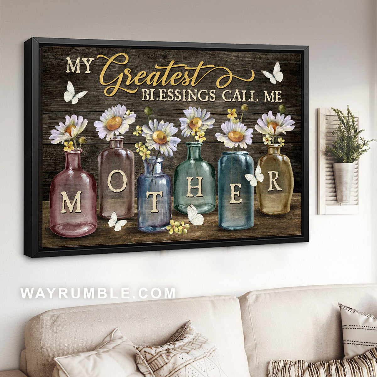 Lovely daisy vase, White butterfly, Happy family, My greatest blessings call me Mother - Family Landscape Canvas Prints, Wall Art