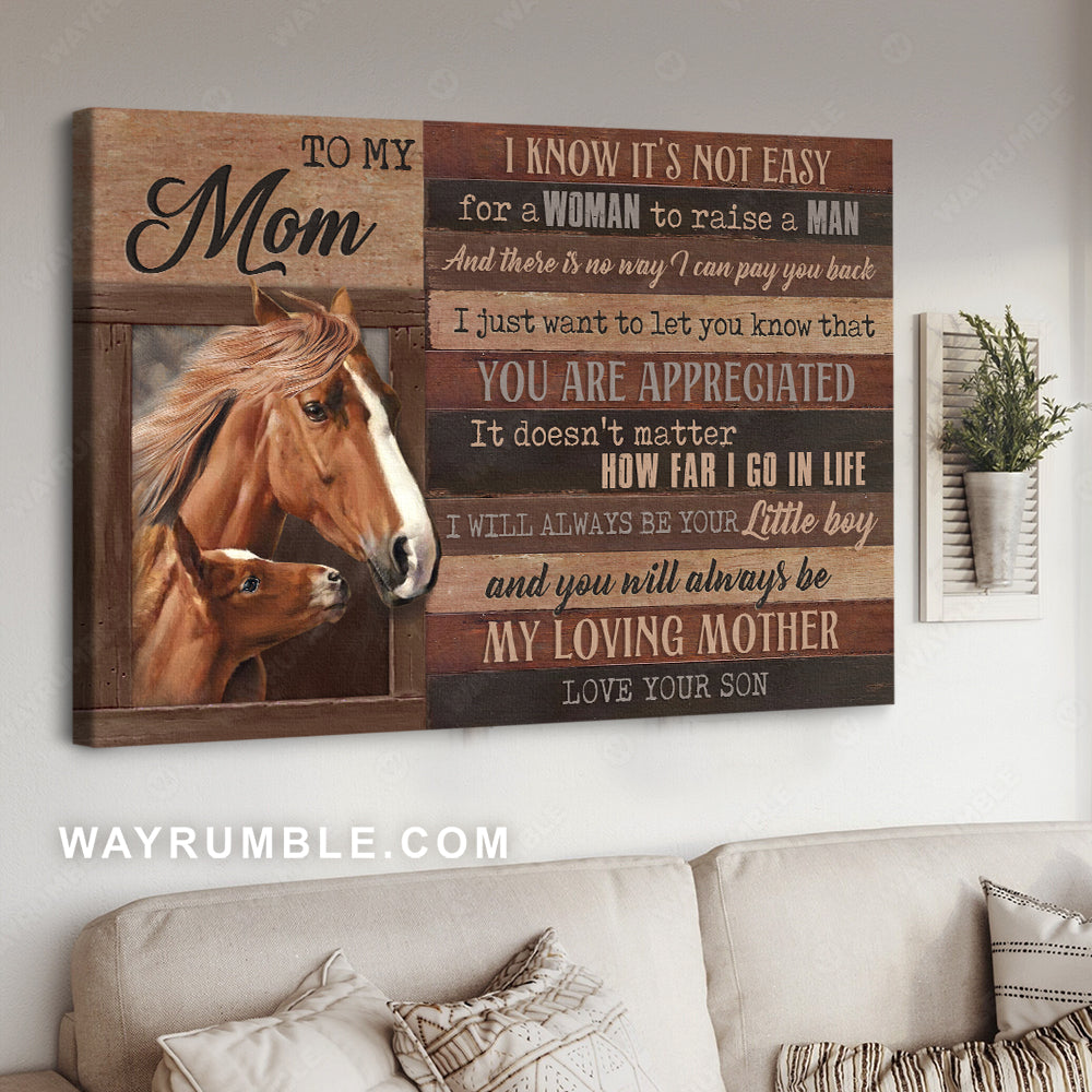 Son to mom, Brown horses, You will always be my loving mother - Family Landscape Canvas Prints, Wall Art