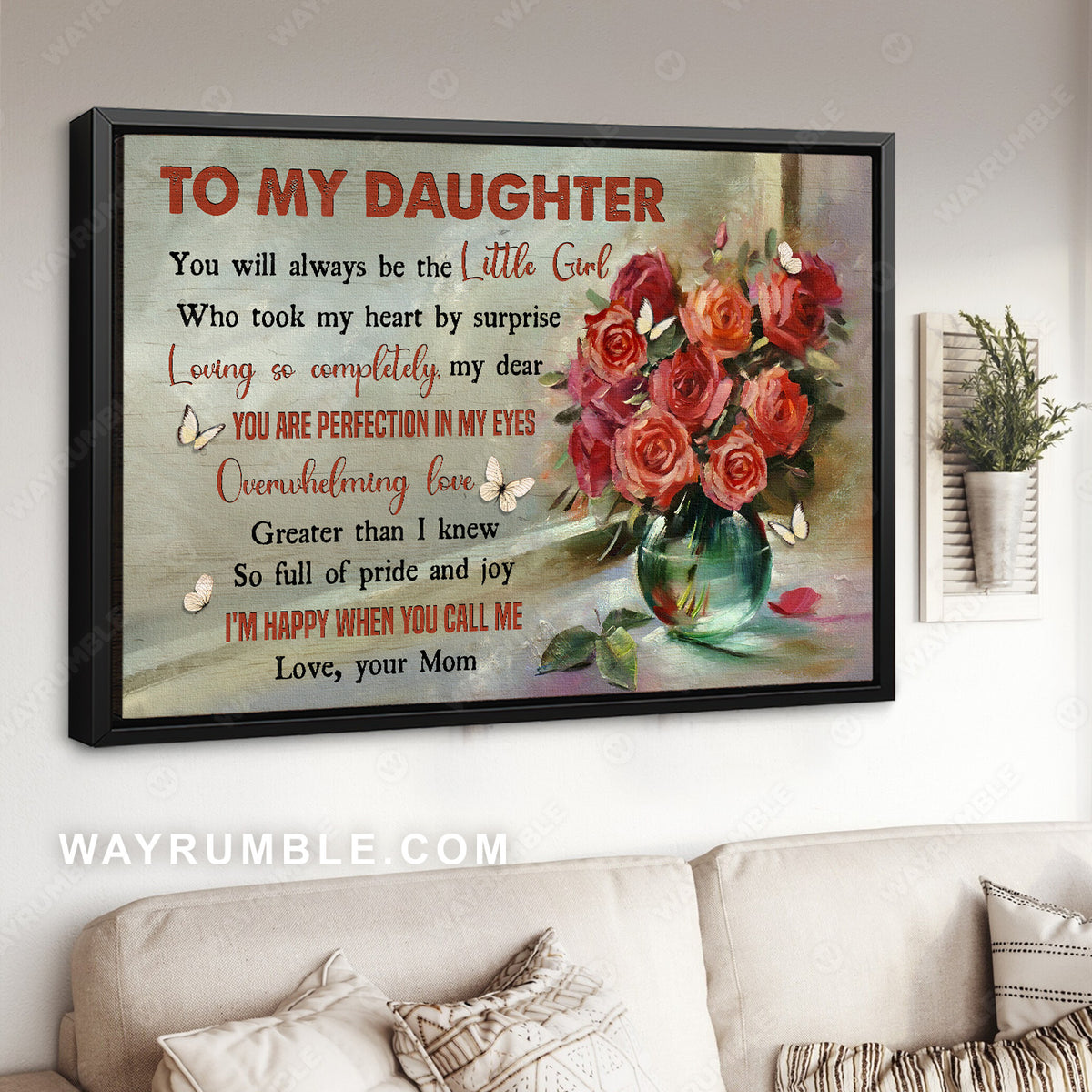 Mom to daughter, Red roses, White butterfly, You are perfection in my eyes - Family Landscape Canvas Prints, Wall Art