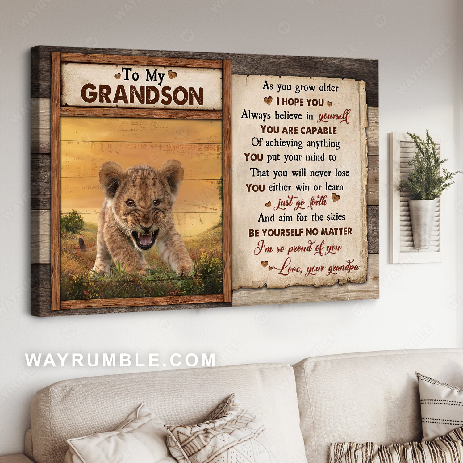 Grandpa to grandson, Lion drawing, Cute lion cup, I'm so proud of you - Family Landscape Canvas Prints, Wall Art