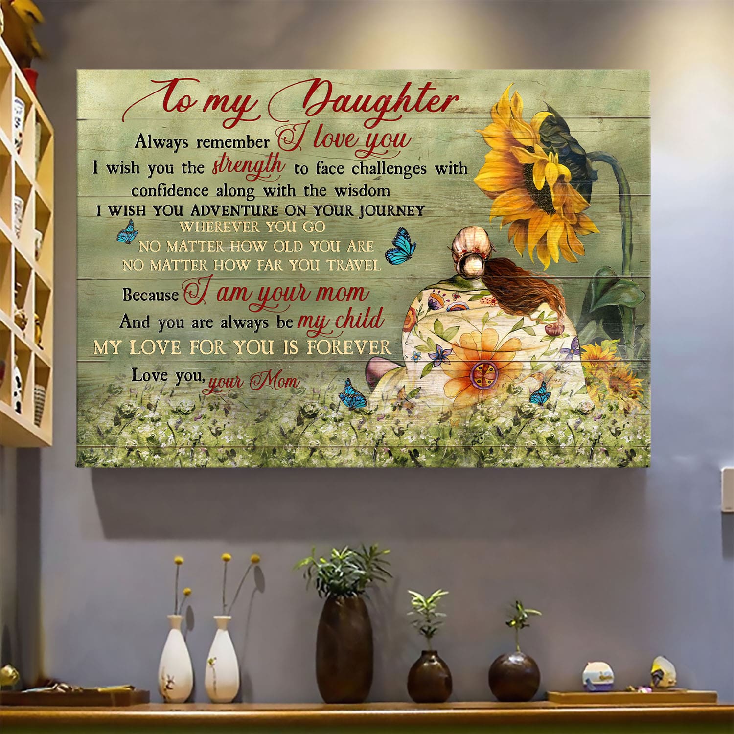 Mom to daughter, Sunflower, Flower Field, Mom and daughter - Family Landscape Canvas Prints, Wall Art