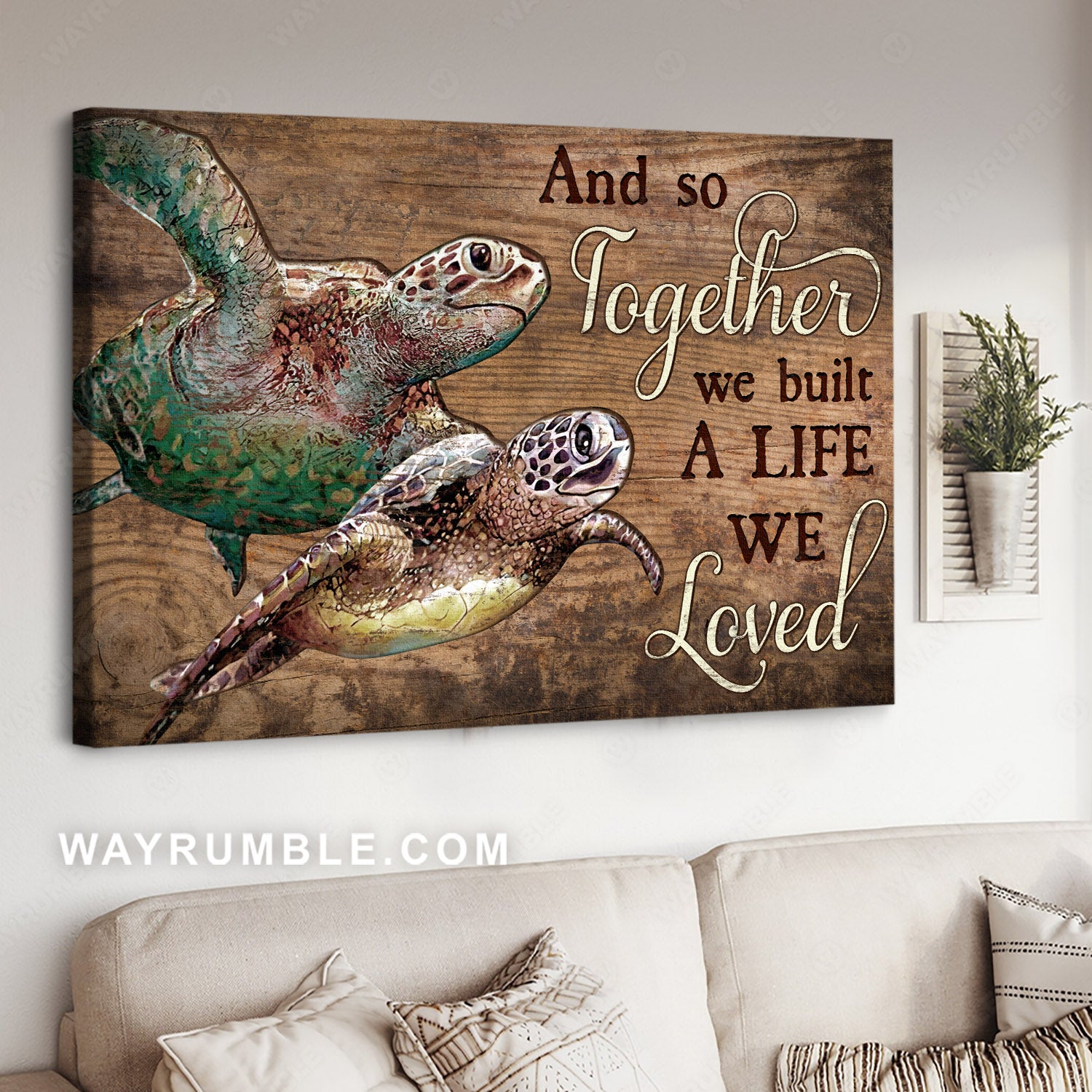 Awesome sea turtle, Sweet couple, Vintage painting, Together we built a life we love - Family Landscape Canvas Prints, Wall Art