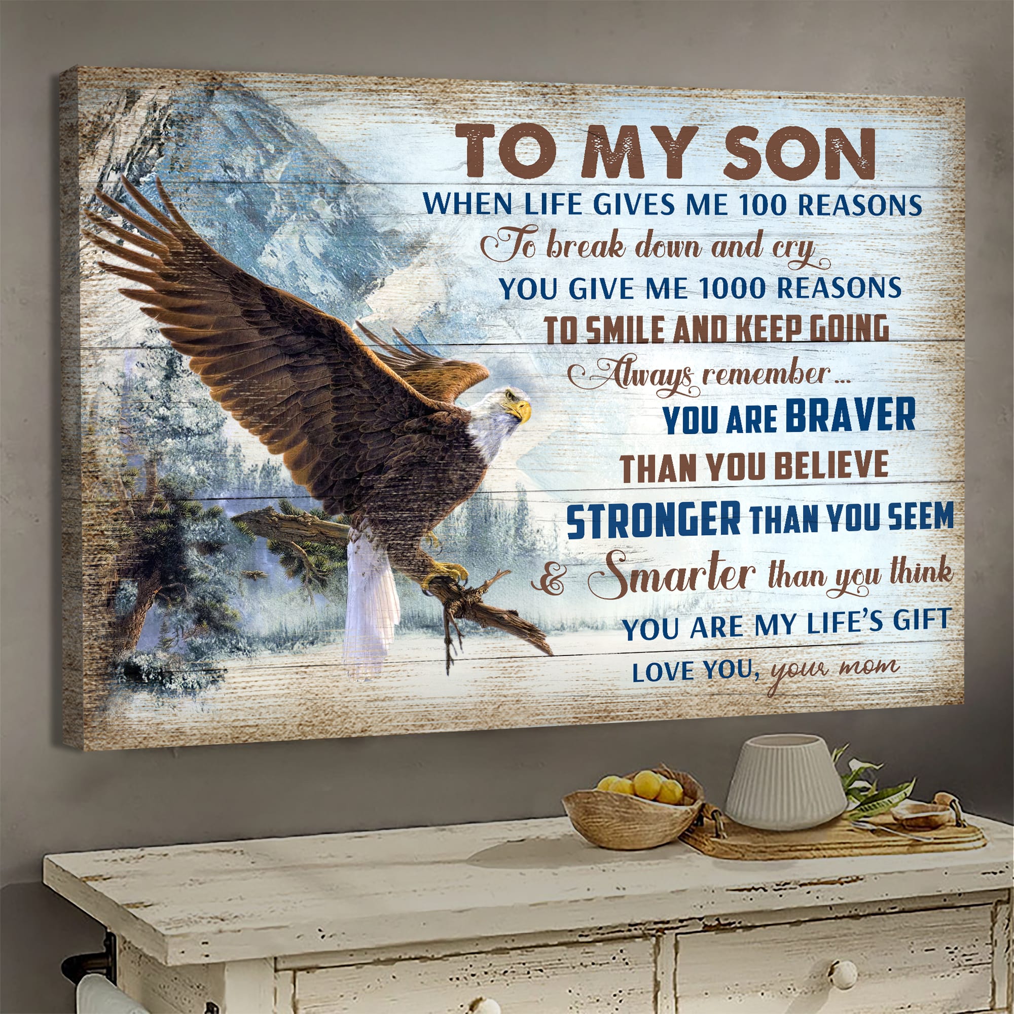 Mom to son, Eagle, Snow mountain, You are my life's gift - Family Landscape Canvas Prints, Wall Art