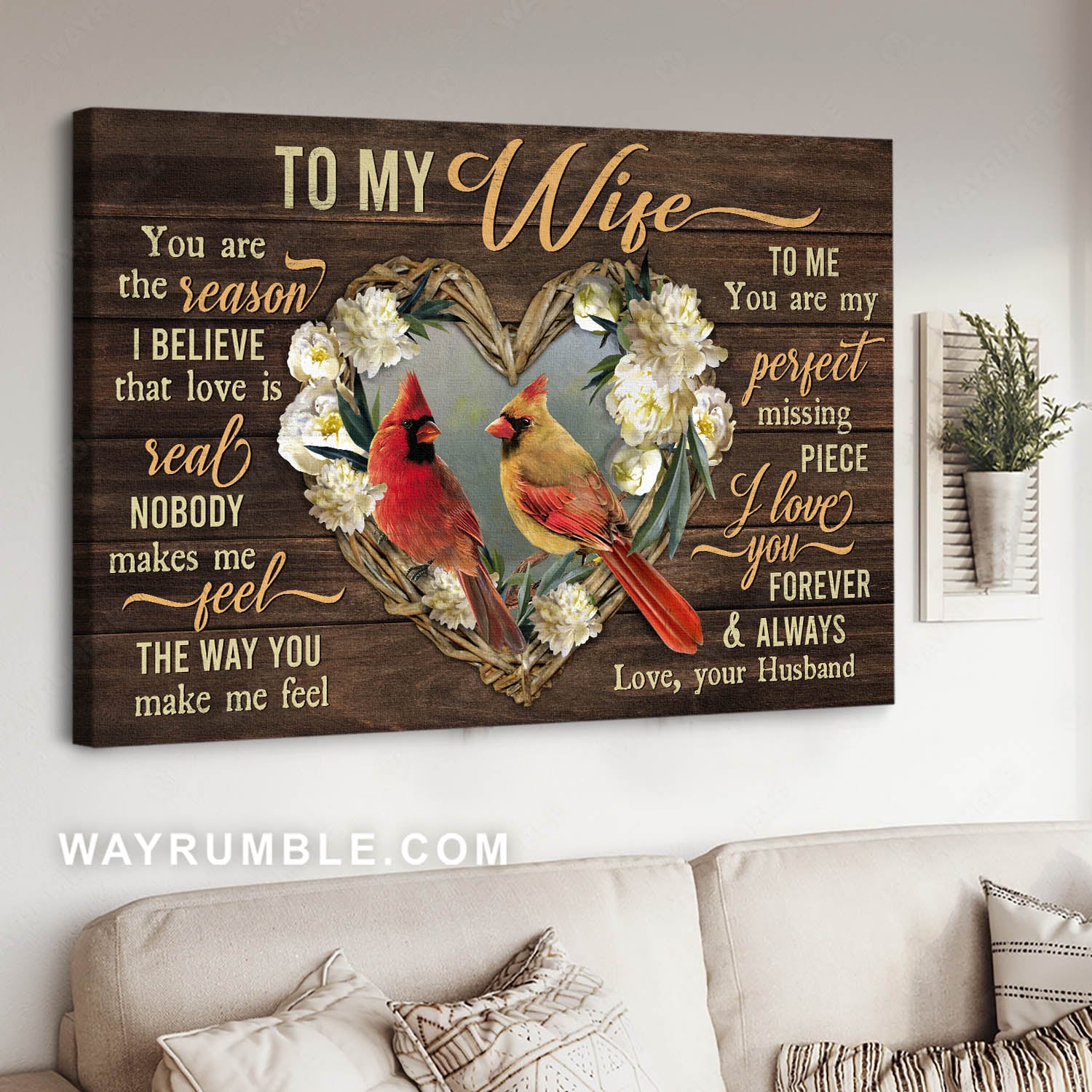 To my wife, Perfect cardinal couple, Lovely floribunda, You are my perfect missing piece - Family Landscape Canvas Prints, Wall Art