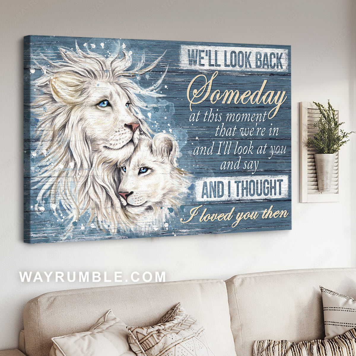 Beautiful white lions, Sweet couple, Love song, We'll look back - Family Landscape Canvas Prints, Home Decor Wall Art