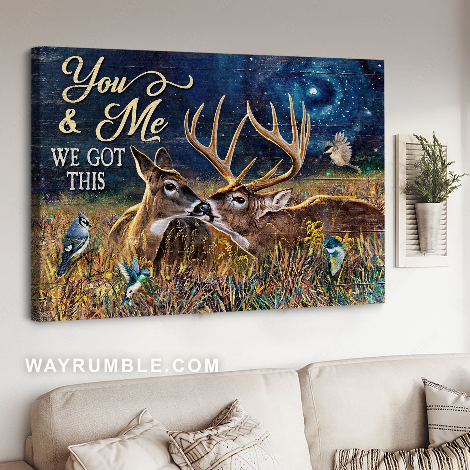 Amazing deer painting, Lovely hummingbird, Happy couple, You & me we got this - Family Landscape Canvas Prints, Wall Art