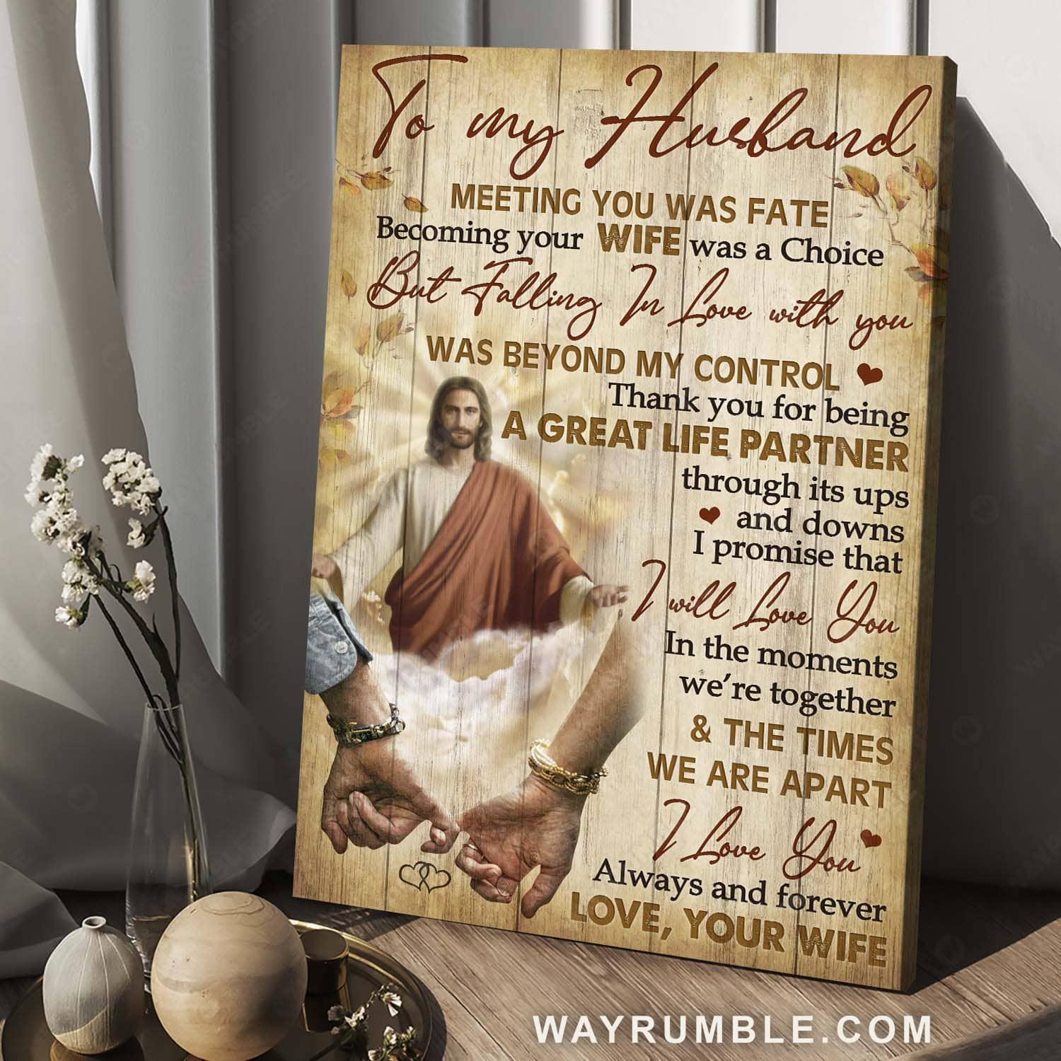 To my husband, Couple goal, Love message, Jesus painting, Meeting you was fate - Family Portrait Canvas Prints, Home Decor Wall Art