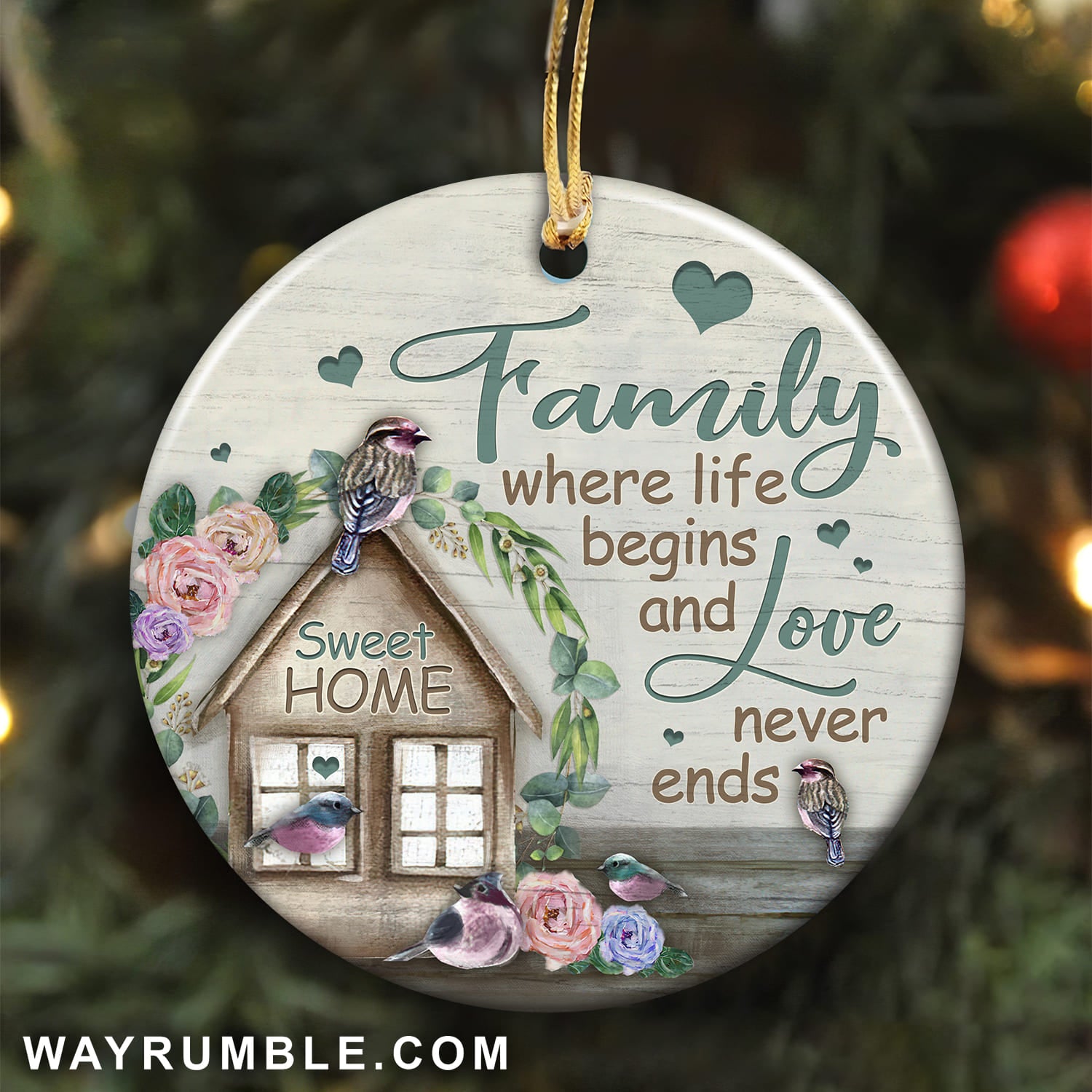Family - Sweet home - Family where life begins and love never ends - Circle Ceramic Ornament