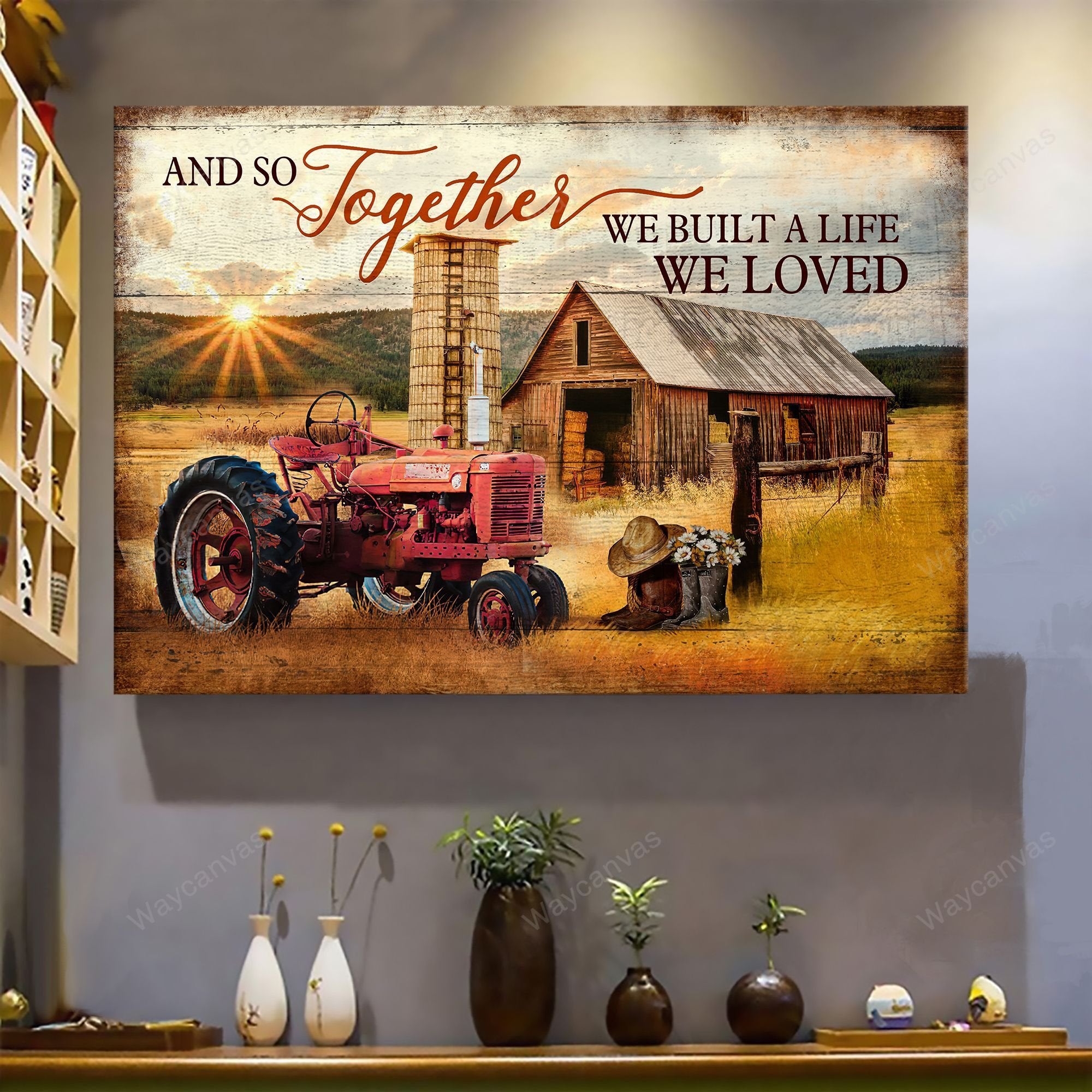 Old Barn Painting, Electric Tricycle, Sunset Landscape, And so together we built the life we loved - Farm Landscape Canvas Prints, Wall Art