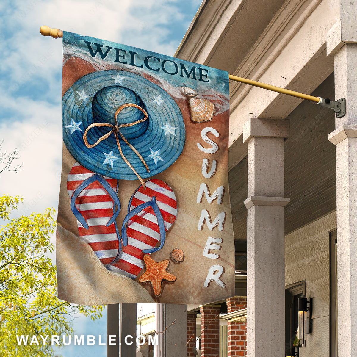 Pretty floppy hat, Flip flops, Sand on the beach, Welcome Summer - Jesus Flag