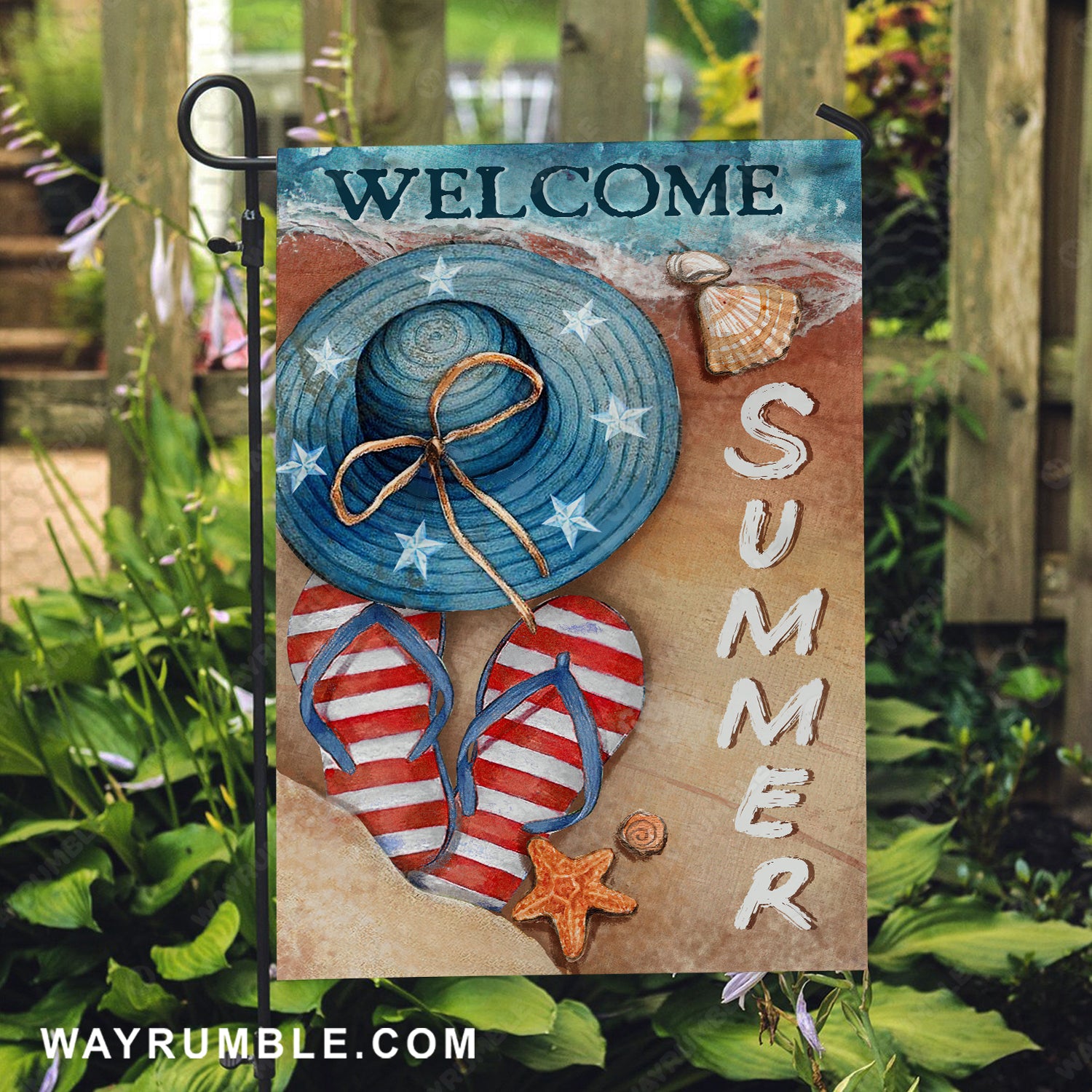 Pretty floppy hat, Flip flops, Sand on the beach, Welcome Summer - Jesus Flag