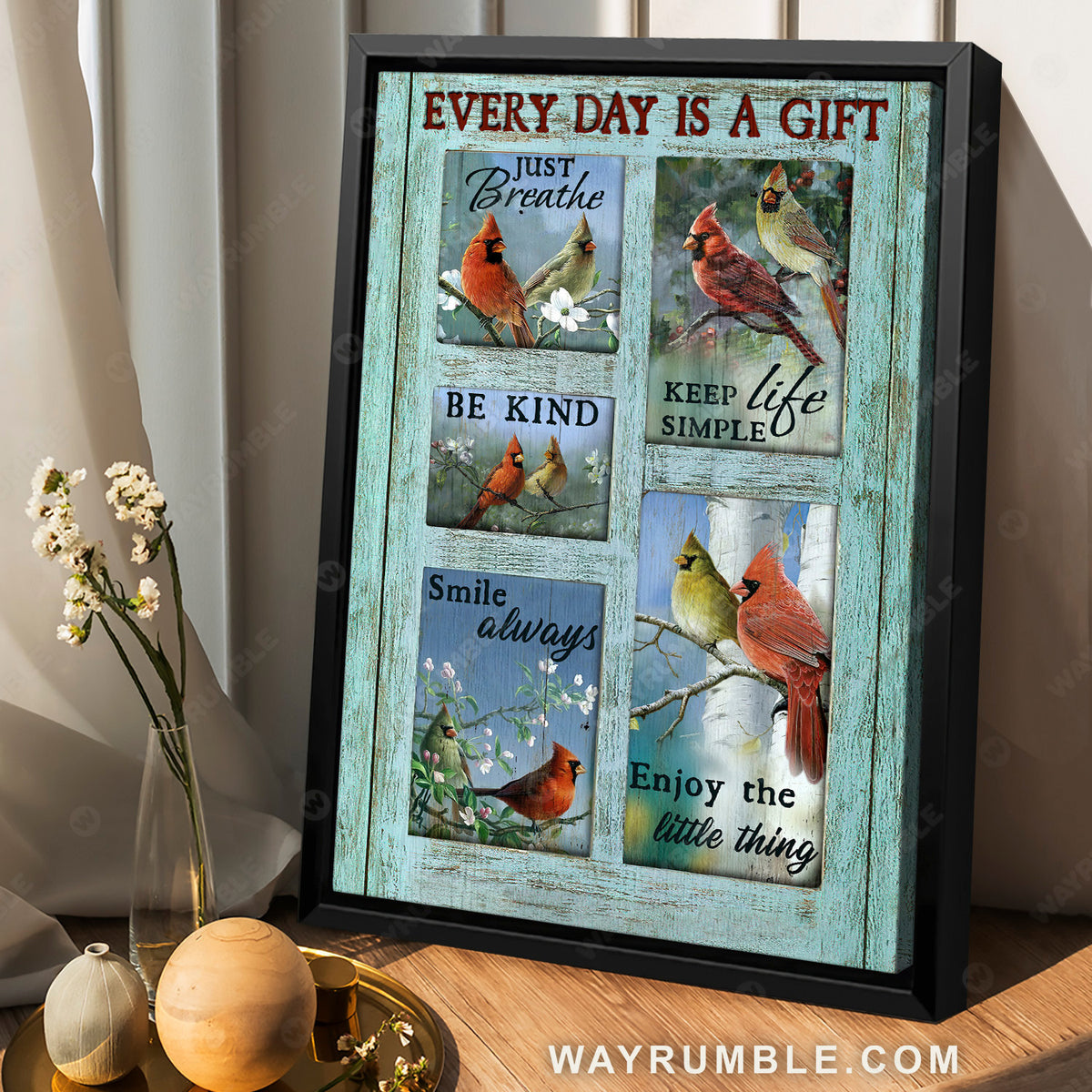 Every day is a gift, Be kind, Just breathe, Keep life simple - Cardinal, Jesus Portrait Canvas Prints, Christian Wall Art