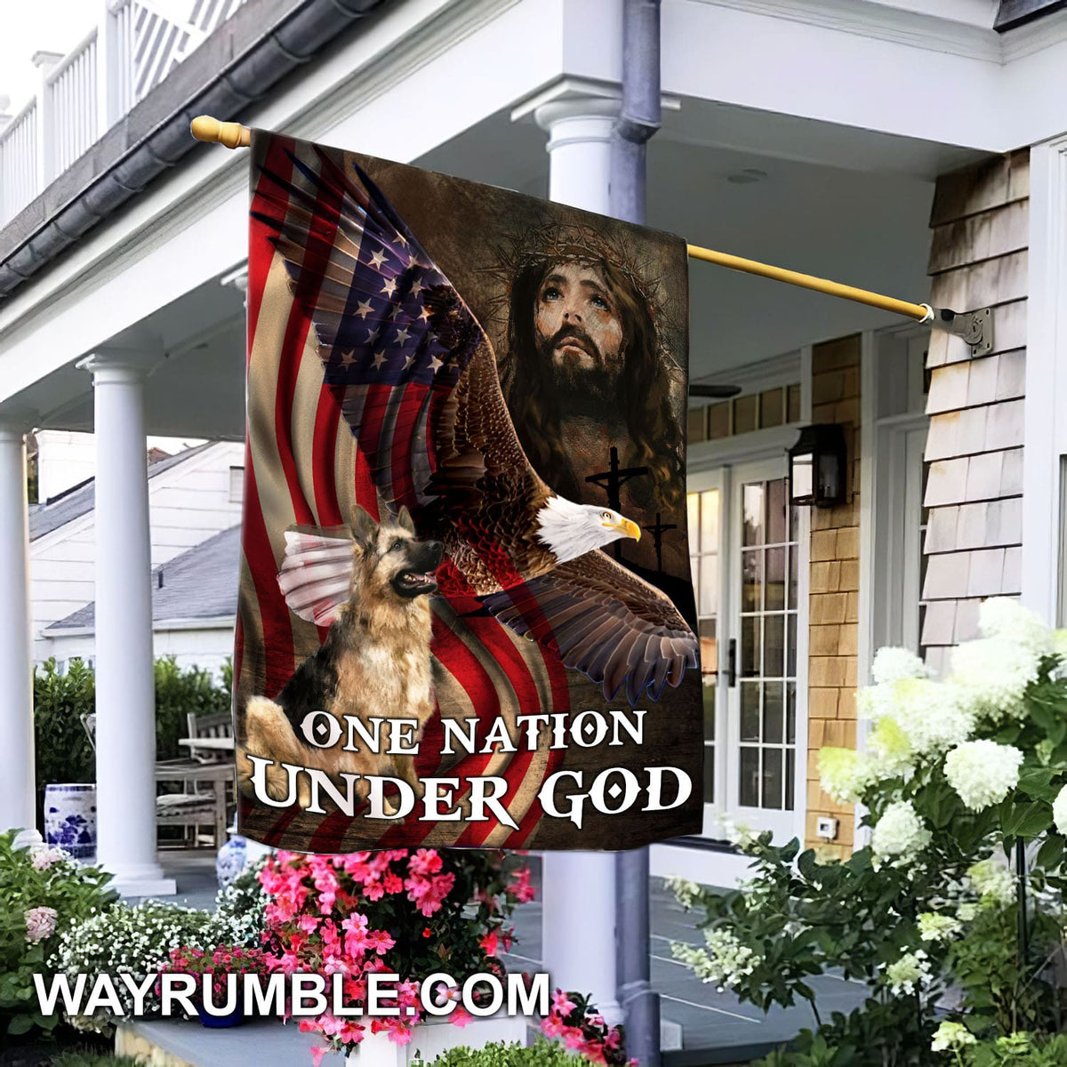 German Shepherd and eagle - One nation under God - Dog, Jesus Flag