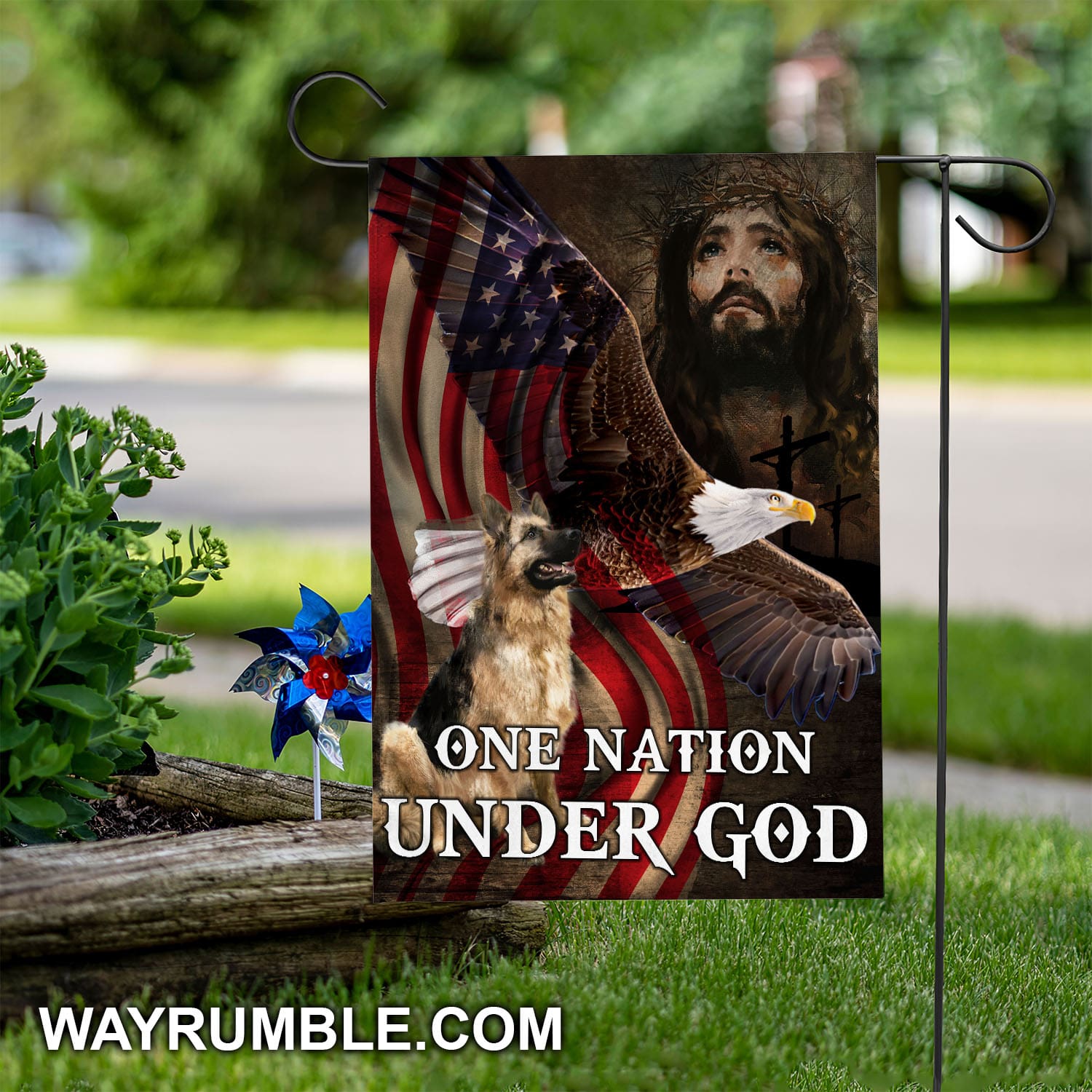 German Shepherd and eagle - One nation under God - Dog, Jesus Flag