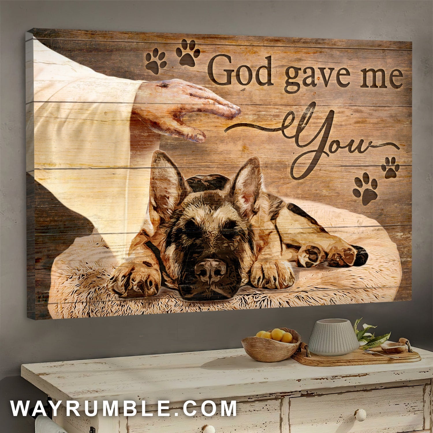 German Shepherd, Jesus hand, God gave me you - Dog, Jesus Landscape Canvas Prints, Wall Art