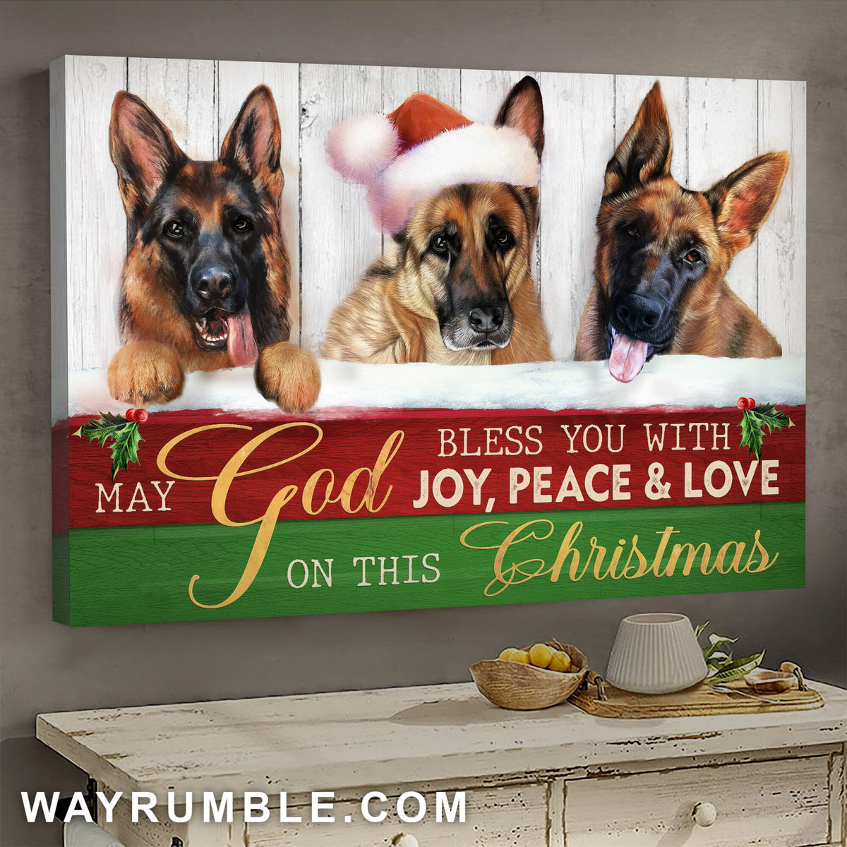 German Shepherd, Christmas, May God bless you with joy, peace and love on Christmas - Jesus Landscape Canvas Prints, Wall Art
