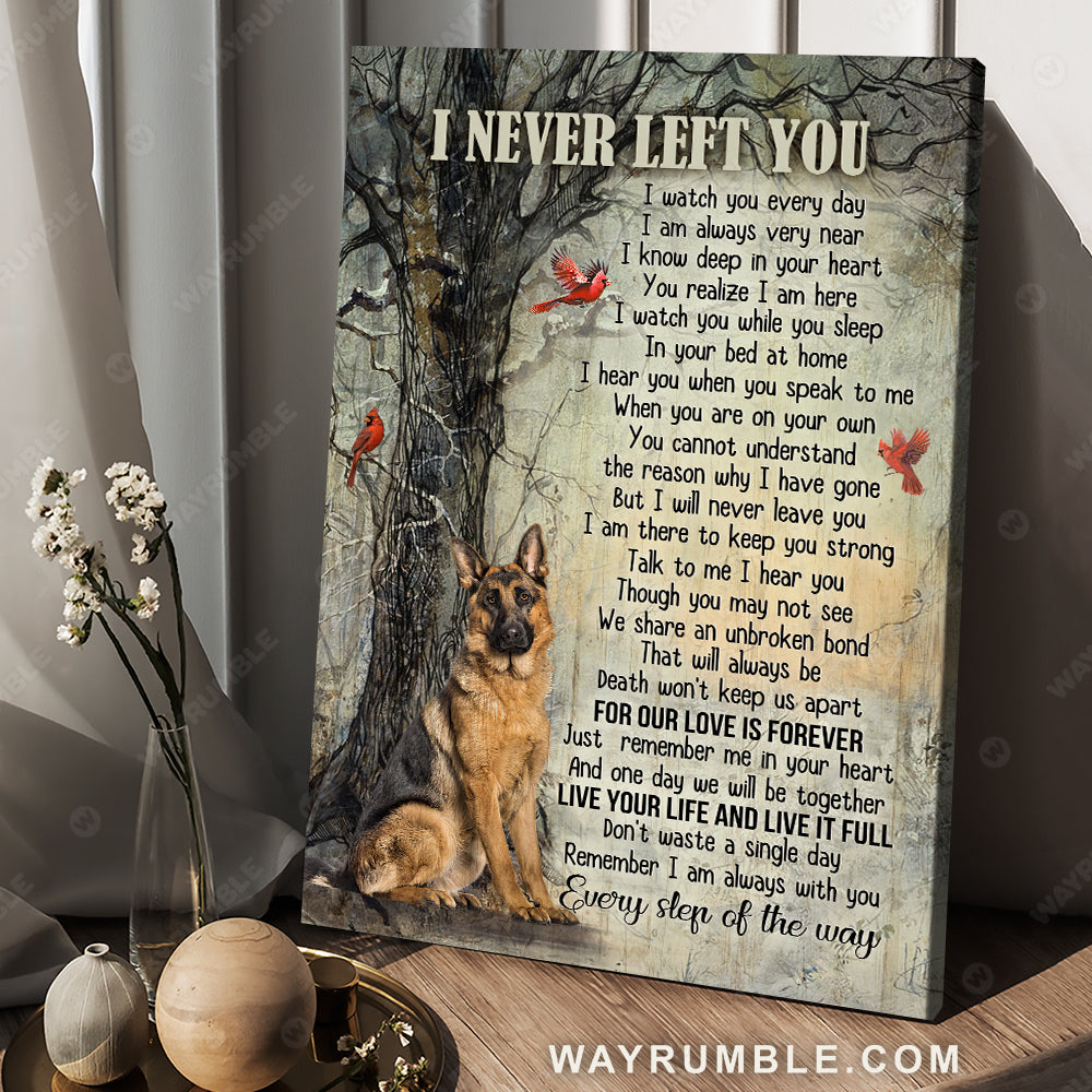 German Shepherd, Red cardinal, Faithful protector, I never left you - Heaven Portrait Canvas Prints, Wall Art