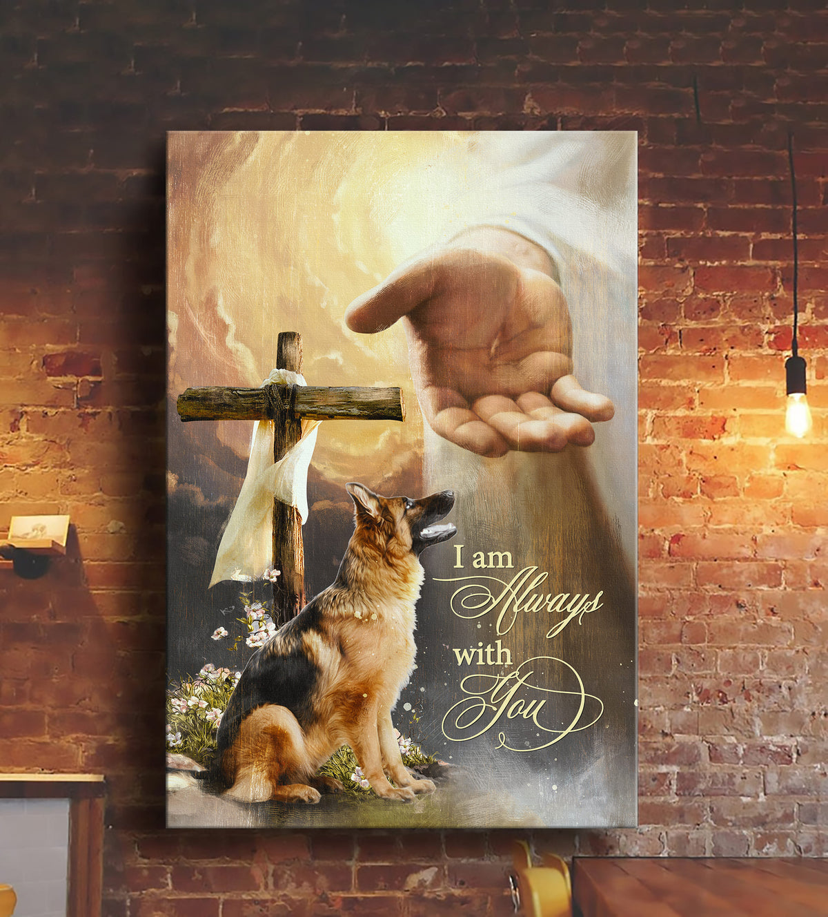 German Shepherd dog, Jesus hand, I am always with you - German Shepherd Portrait Canvas Prints, Wall Art
