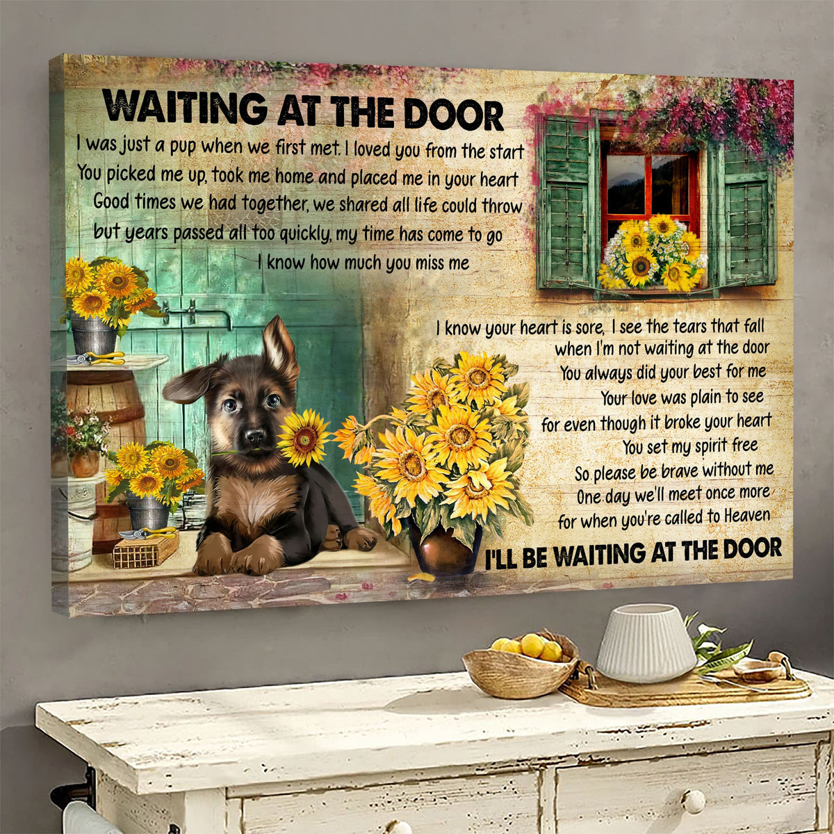 German shepherd, Sunflower, Waiting at the door - Dog Landscape Canvas Prints, Wall Art