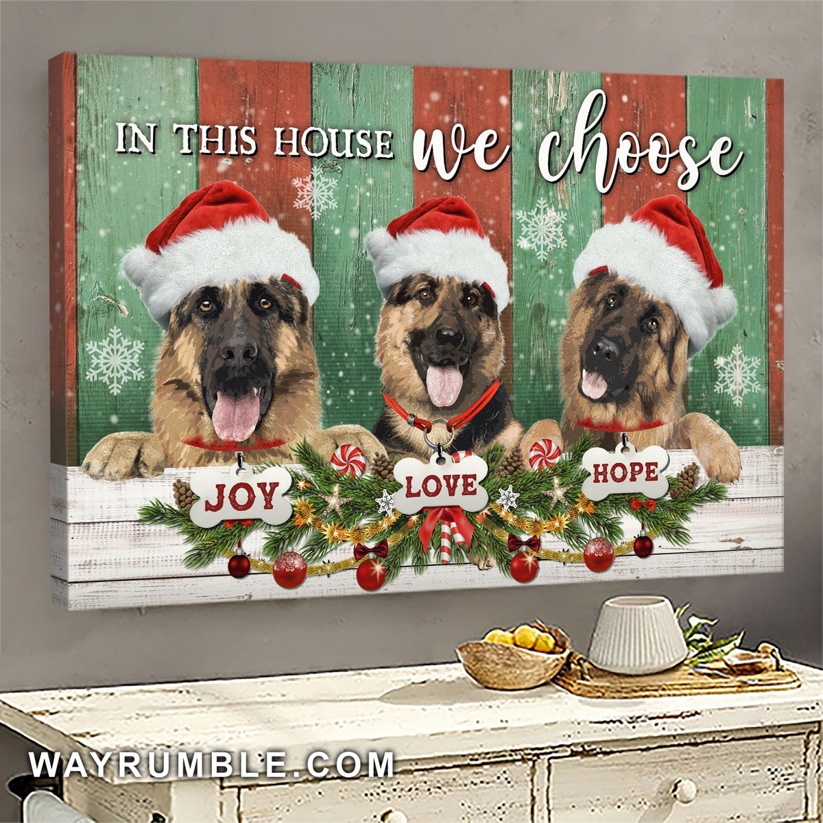 German Shepherd, Christmas, In this house we choose joy, love, hope - Dog Landscape Canvas Prints, Wall Art
