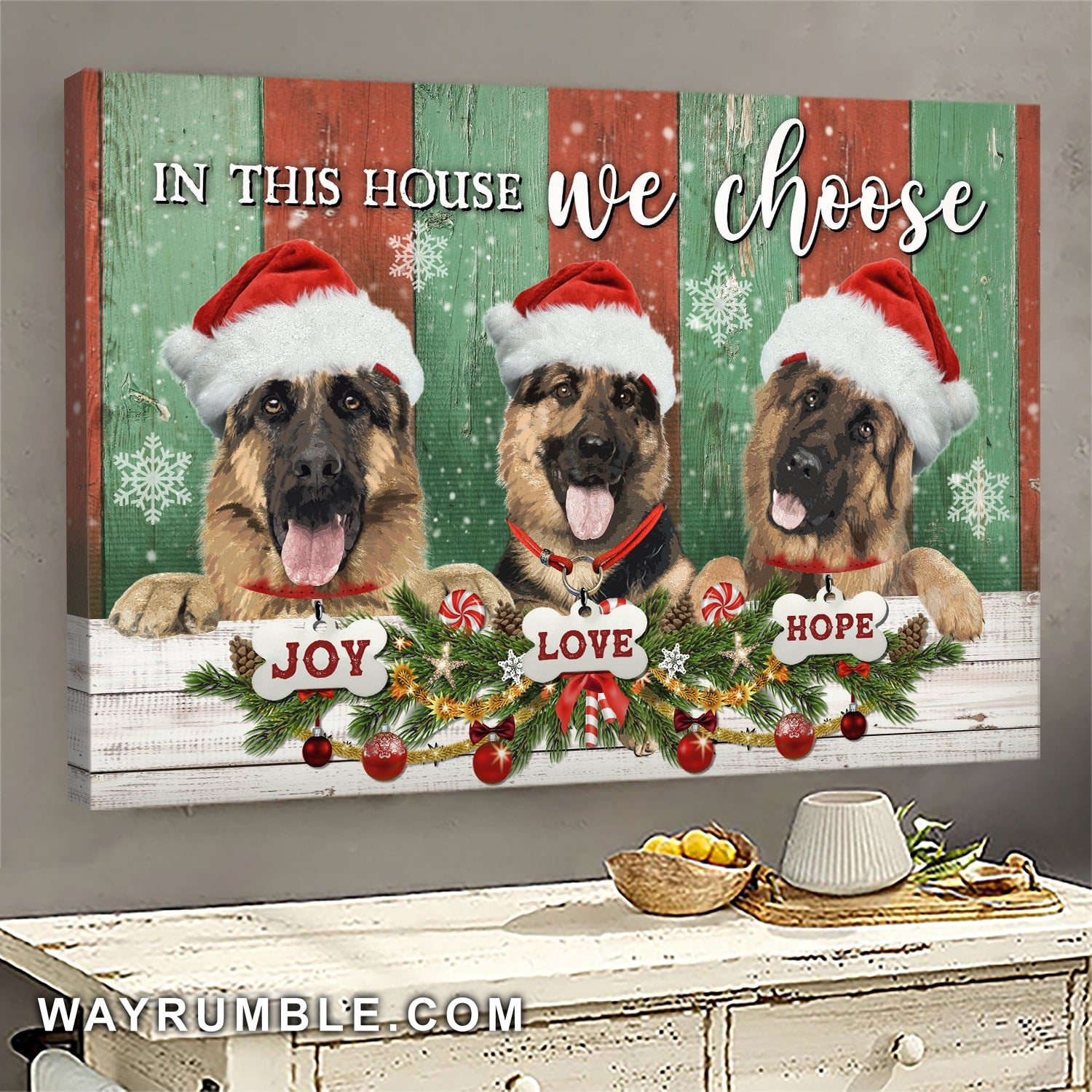 German Shepherd, Christmas, In this house we choose joy, love, hope - Dog Landscape Canvas Prints, Wall Art
