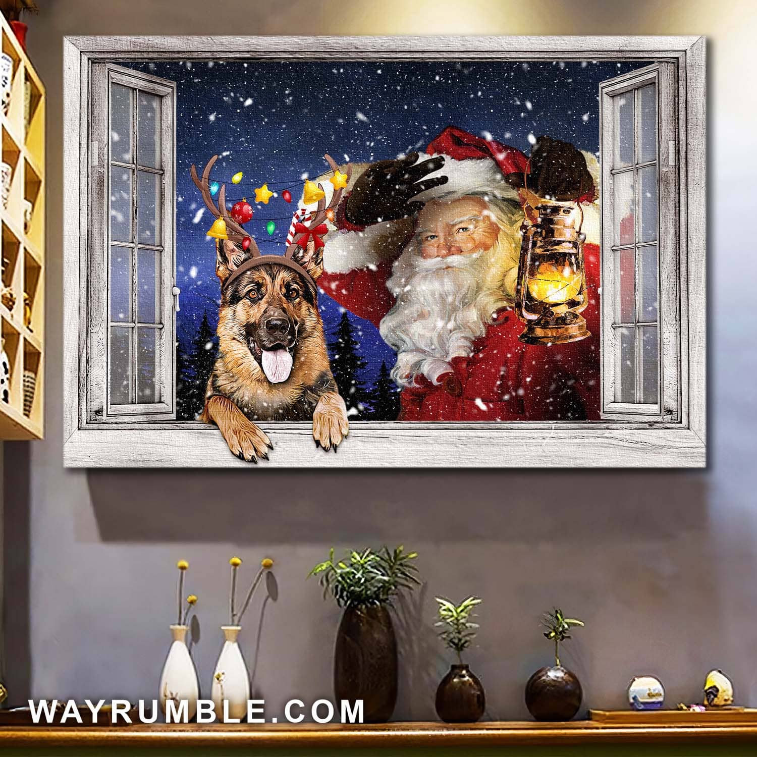 German Shepherd, Santa Clause, Christmas gift - Merry Christmas Dog Landscape Canvas Prints, Wall Art