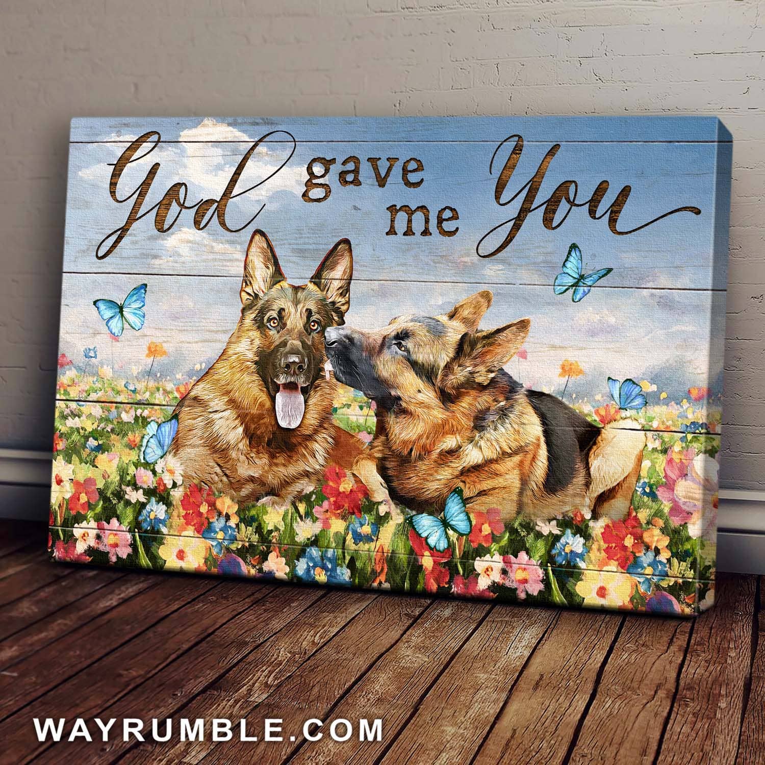 German shepherd drawing, Colorful flower, God gave me you - Jesus Landscape Canvas Prints, Wall Art