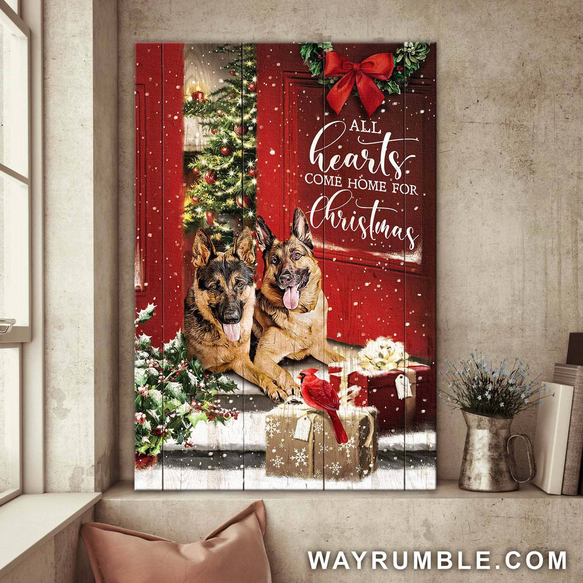 German shepherd, Christmas, All hearts come home for Christmas - Dog Portrait Canvas Prints, Wall Art