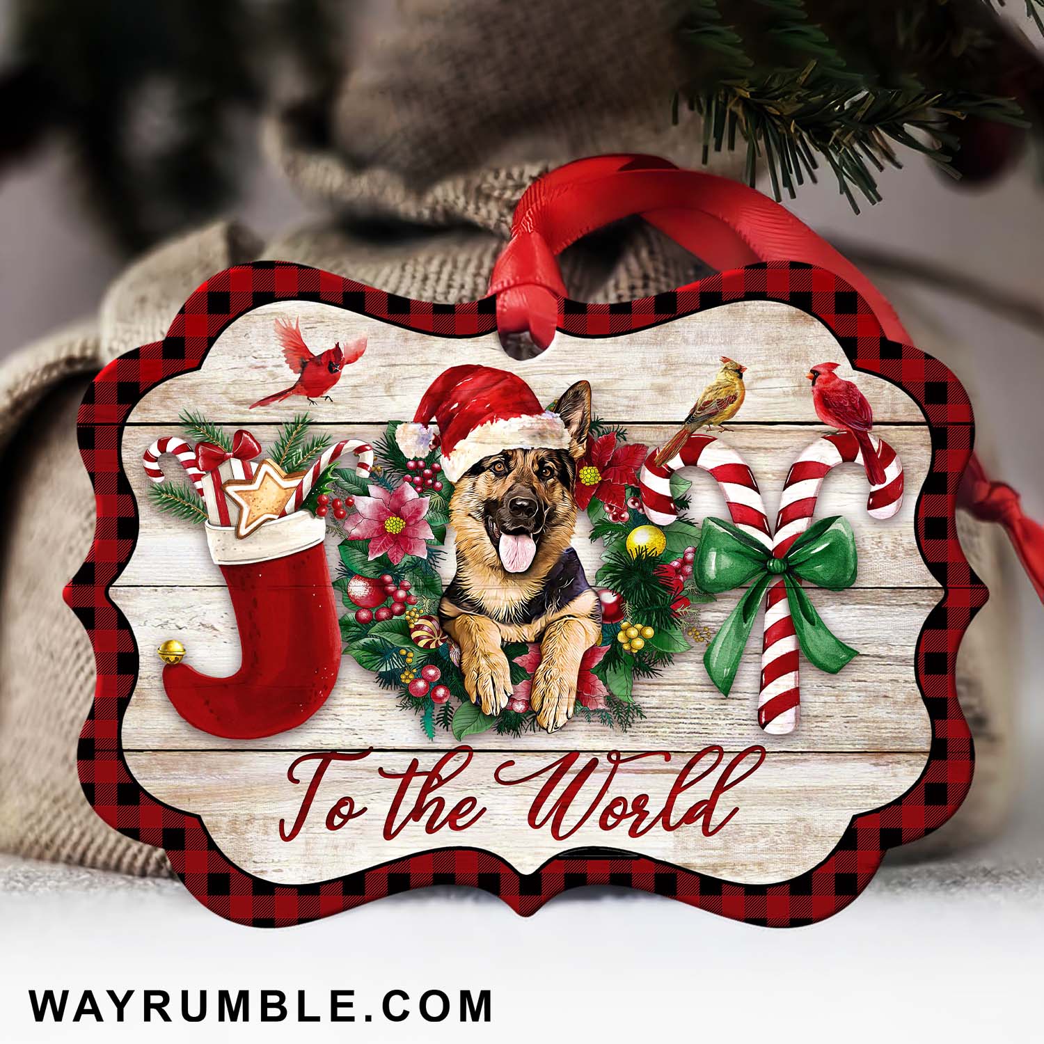 German shepherd - Joy to the world Aluminum Ornament