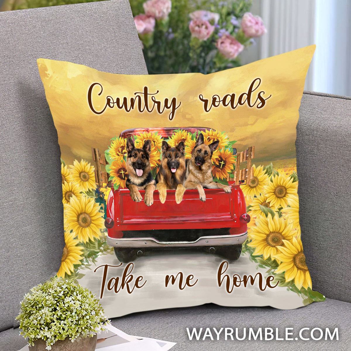 German Shepherd - Country roads take me home Dog AOP Pillow