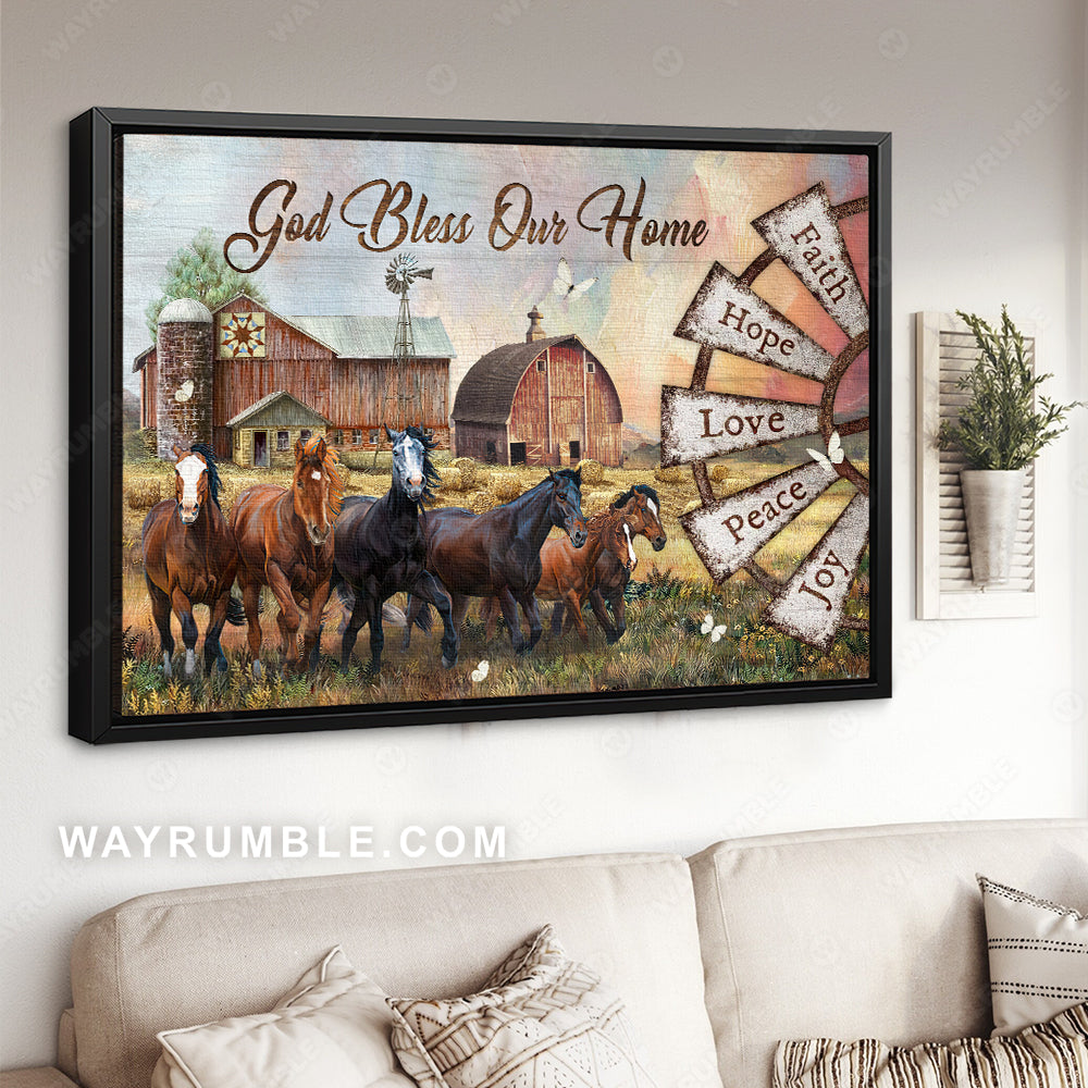 Amazing horses, Beautiful farm, Windmill drawing, God bless our home - Jesus Landscape Canvas Prints, Home Decor Wall Art