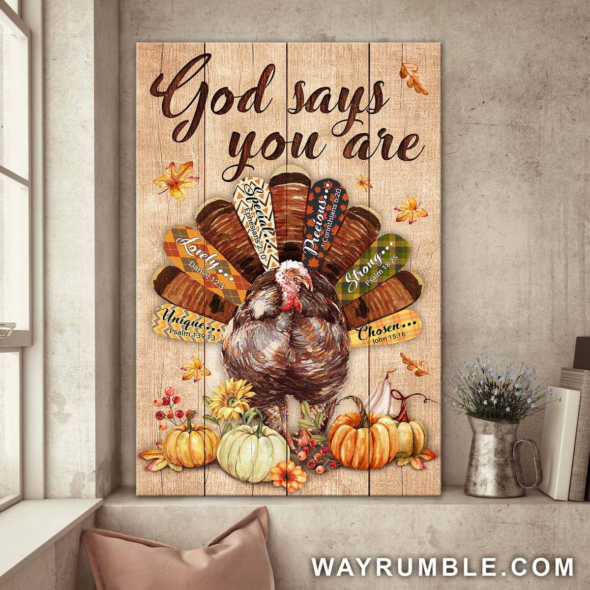 Turkey, Pumpkin, Maple leaf, God says you are - Jesus Portrait Canvas Prints, Wall Art